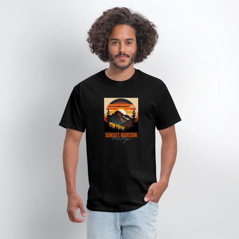 Mountain Illustration T-shirt sunset horizon