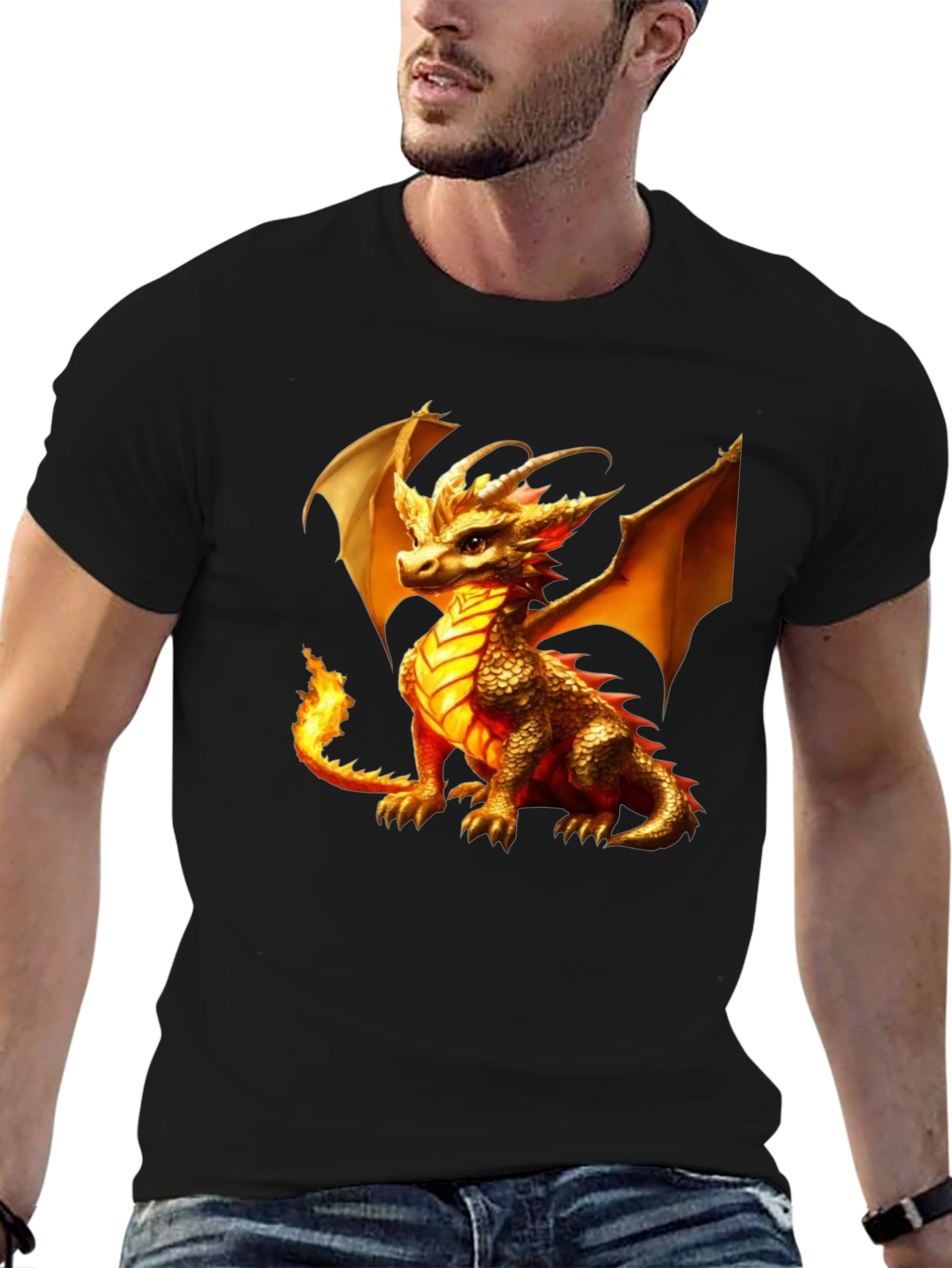 Fiery Dragon Graphic Tee - Fantasy Creature T-Shirt