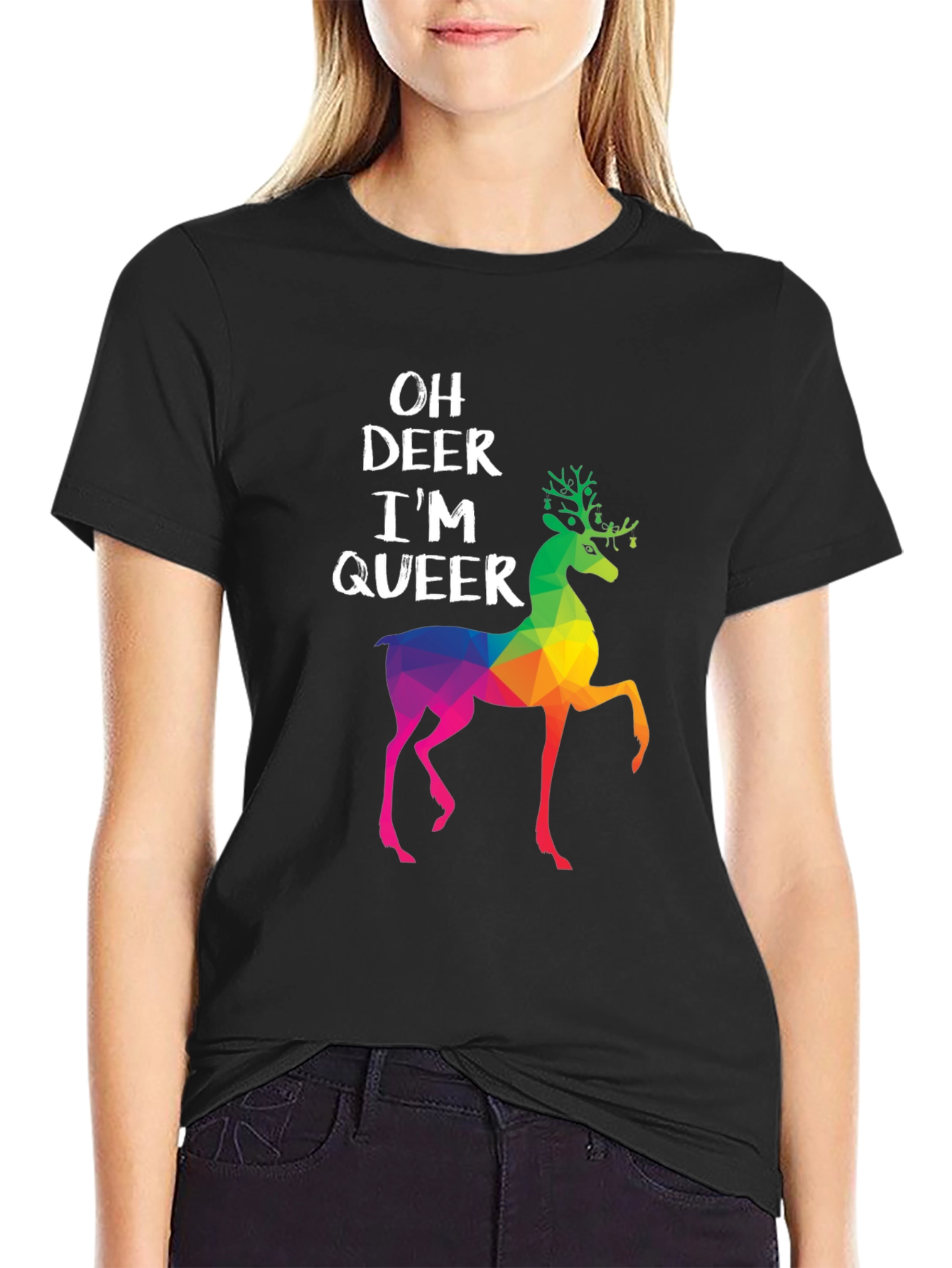Oh Deer Im Queer T-Shirt - Rainbow Deer Graphic