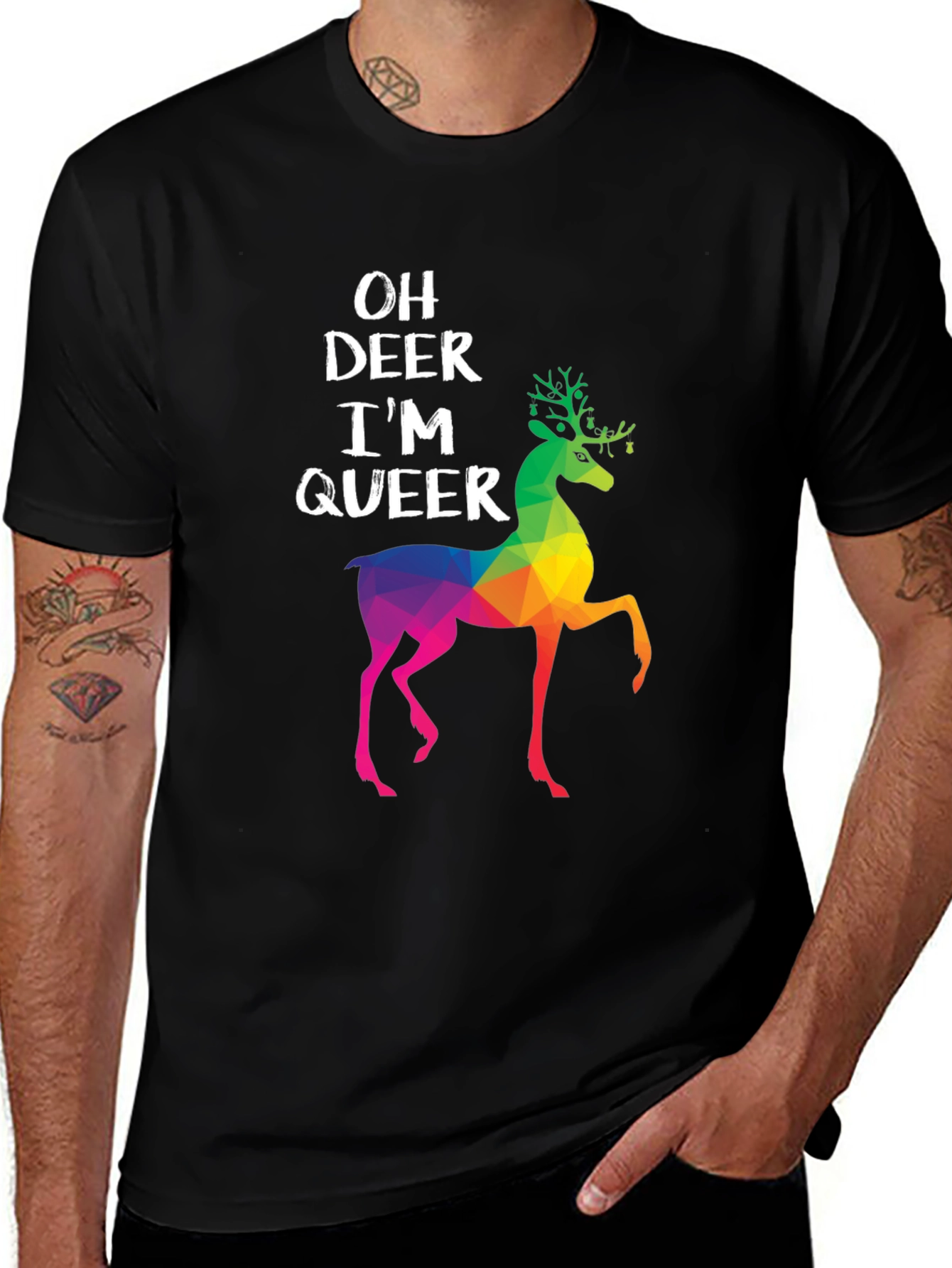 Oh Deer Im Queer T-Shirt - Rainbow Deer Graphic
