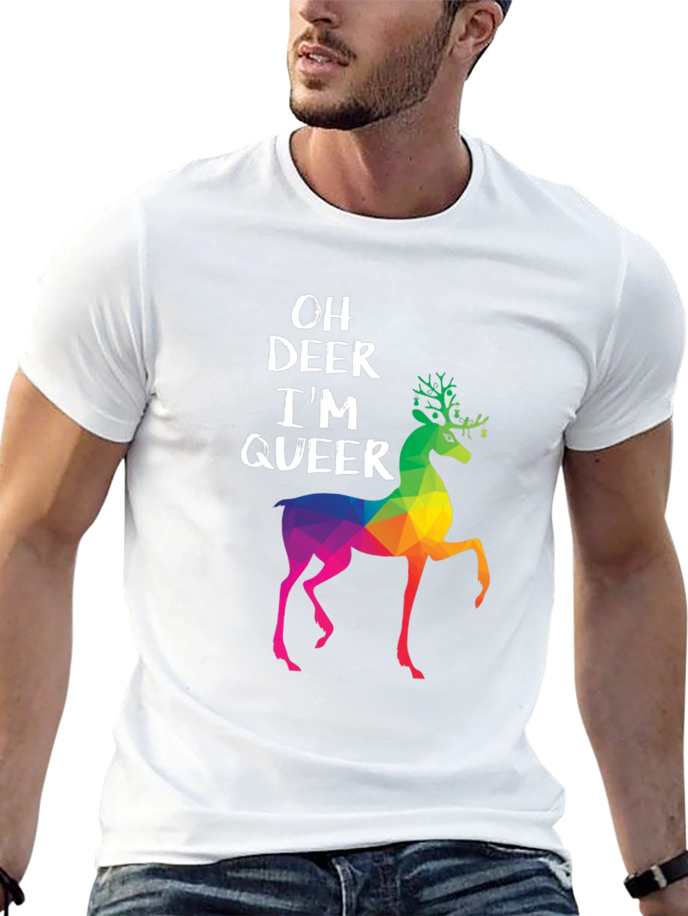 Oh Deer Im Queer T-Shirt - Rainbow Deer Graphic