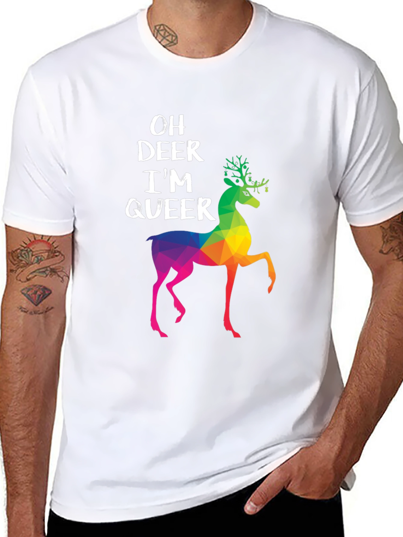 Oh Deer Im Queer T-Shirt - Rainbow Deer Graphic