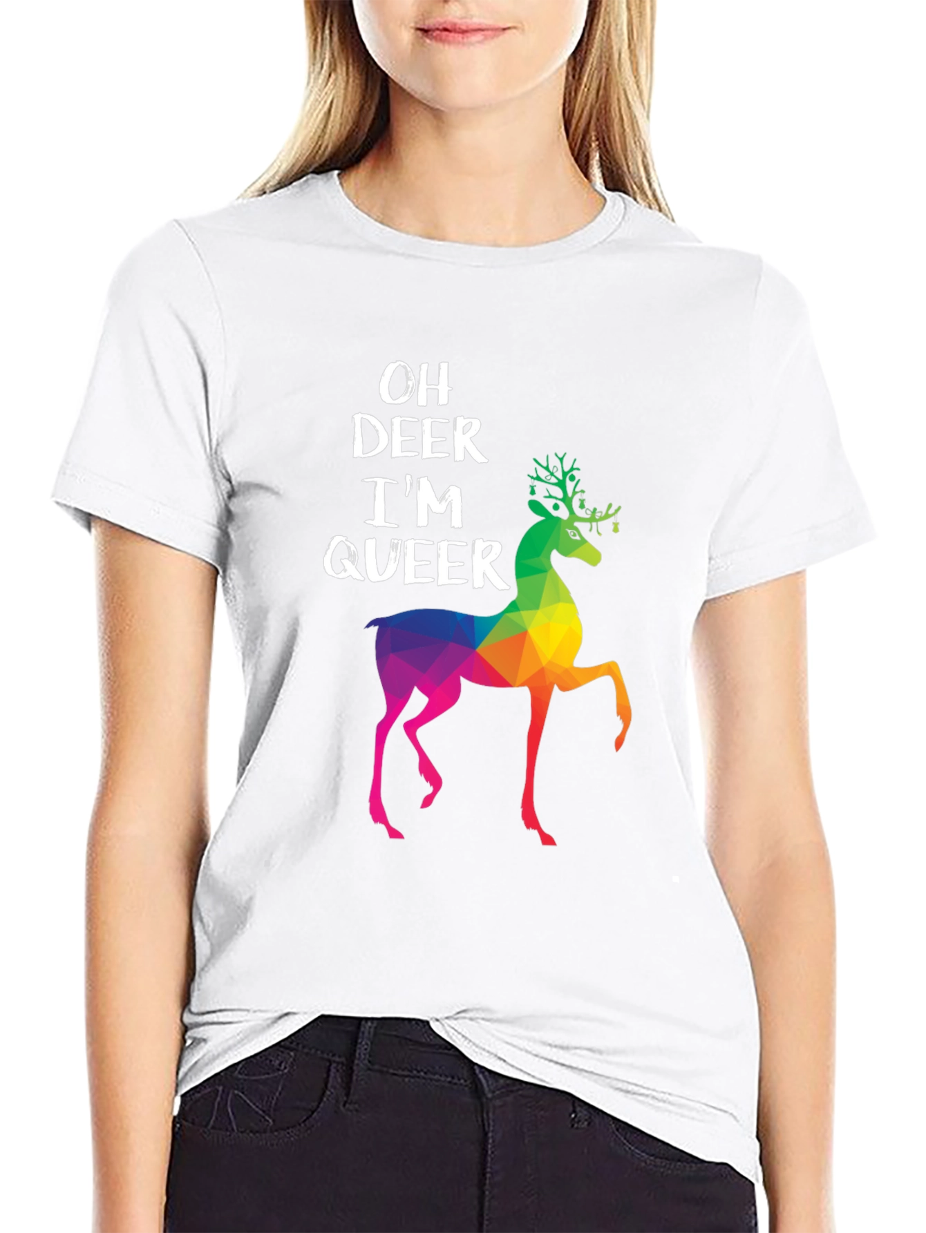 Oh Deer Im Queer T-Shirt - Rainbow Deer Graphic
