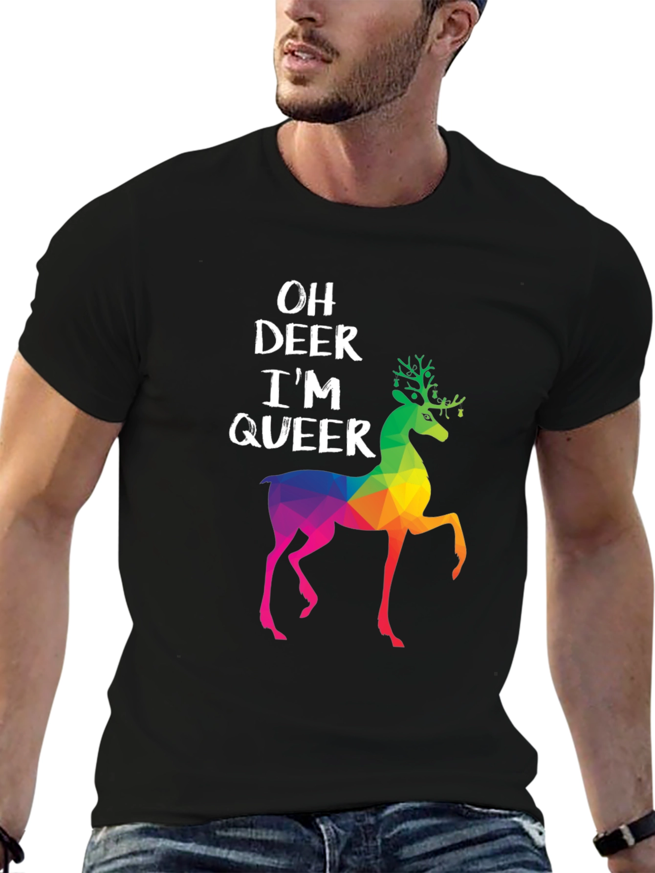 Oh Deer Im Queer T-Shirt - Rainbow Deer Graphic