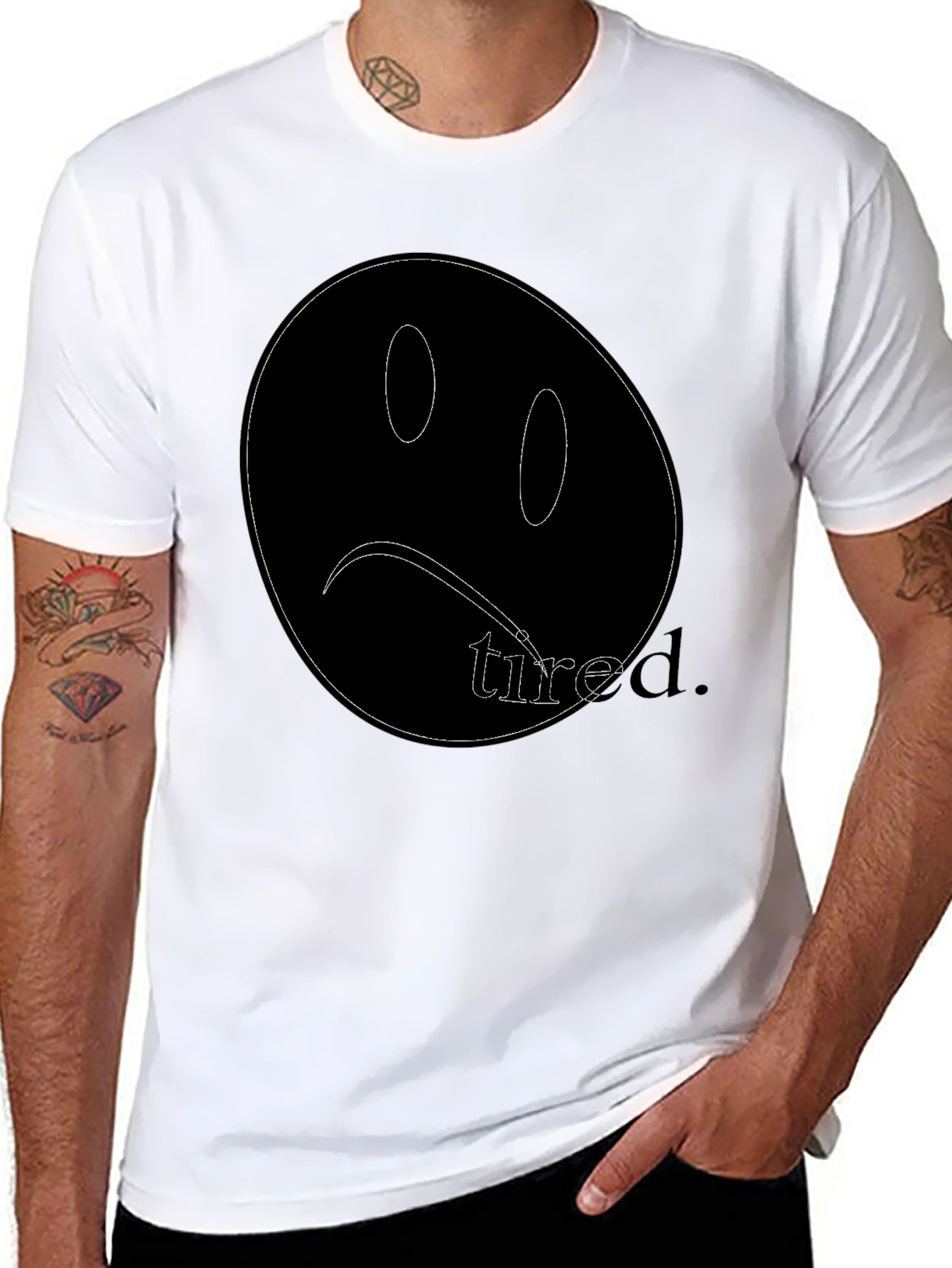 Sad Face Tired Graphic Black T-Shirt