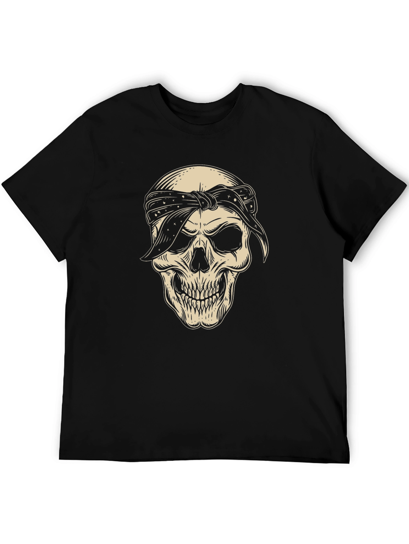Skull Bandana Graphic Tee - Black Cotton Blend