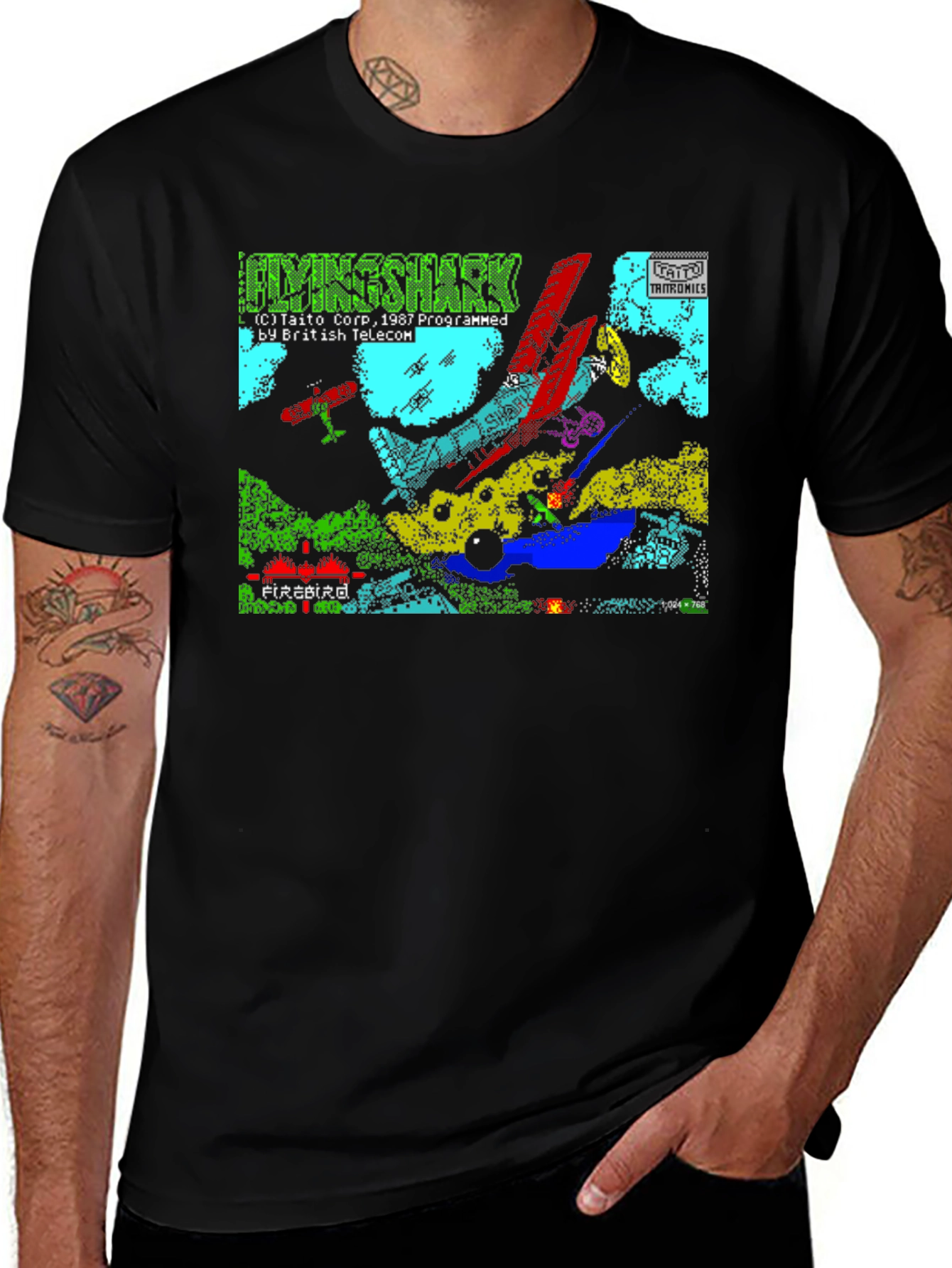 Flying Shark Retro Gaming Black T-Shirt
