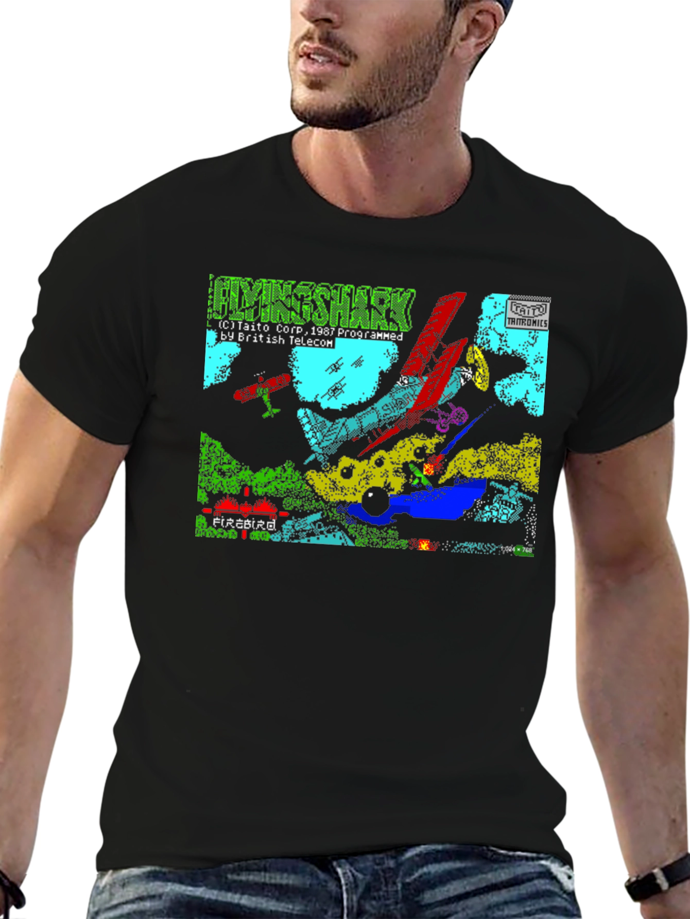 Flying Shark Retro Gaming Black T-Shirt