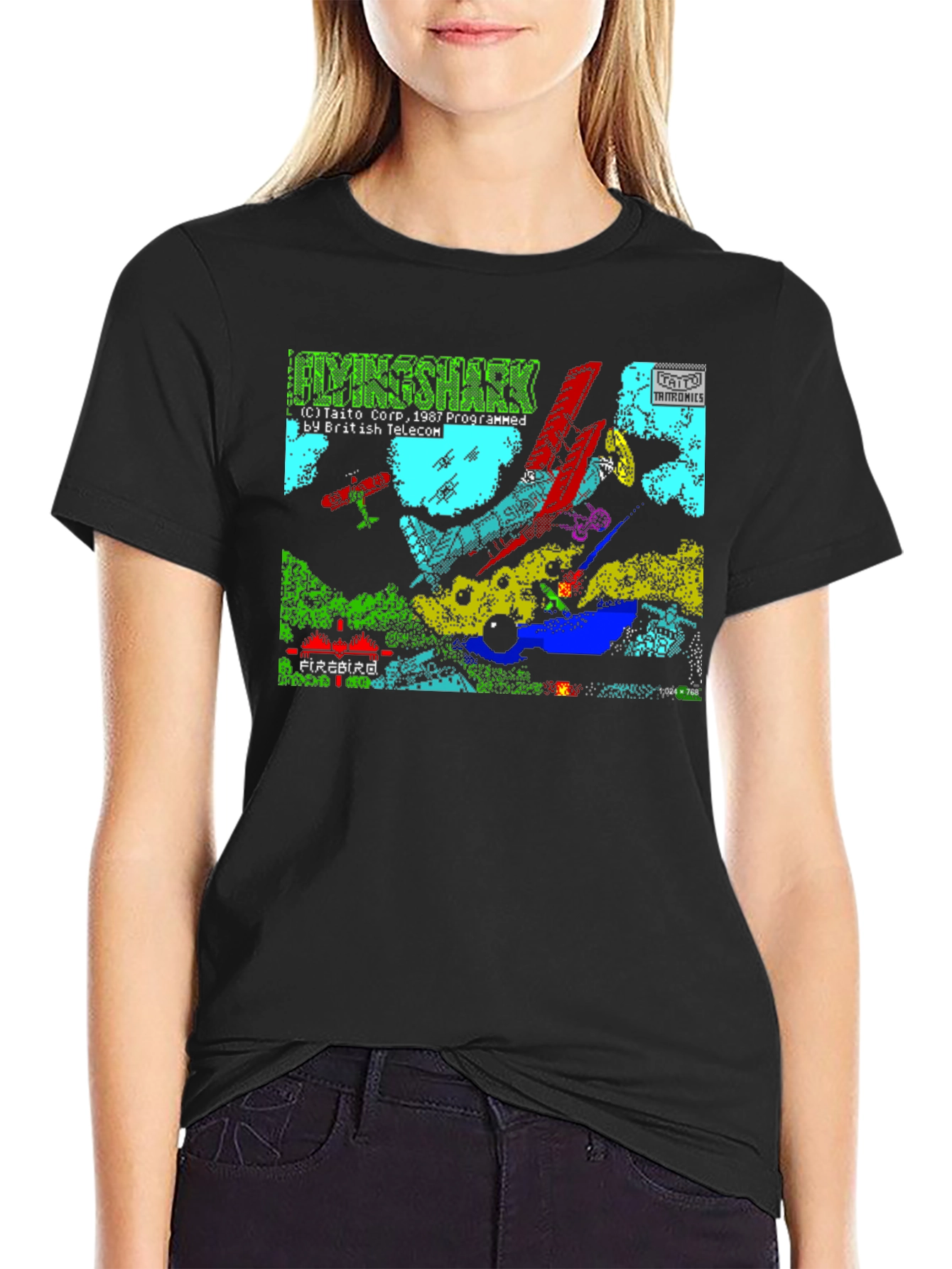 Flying Shark Retro Gaming Black T-Shirt