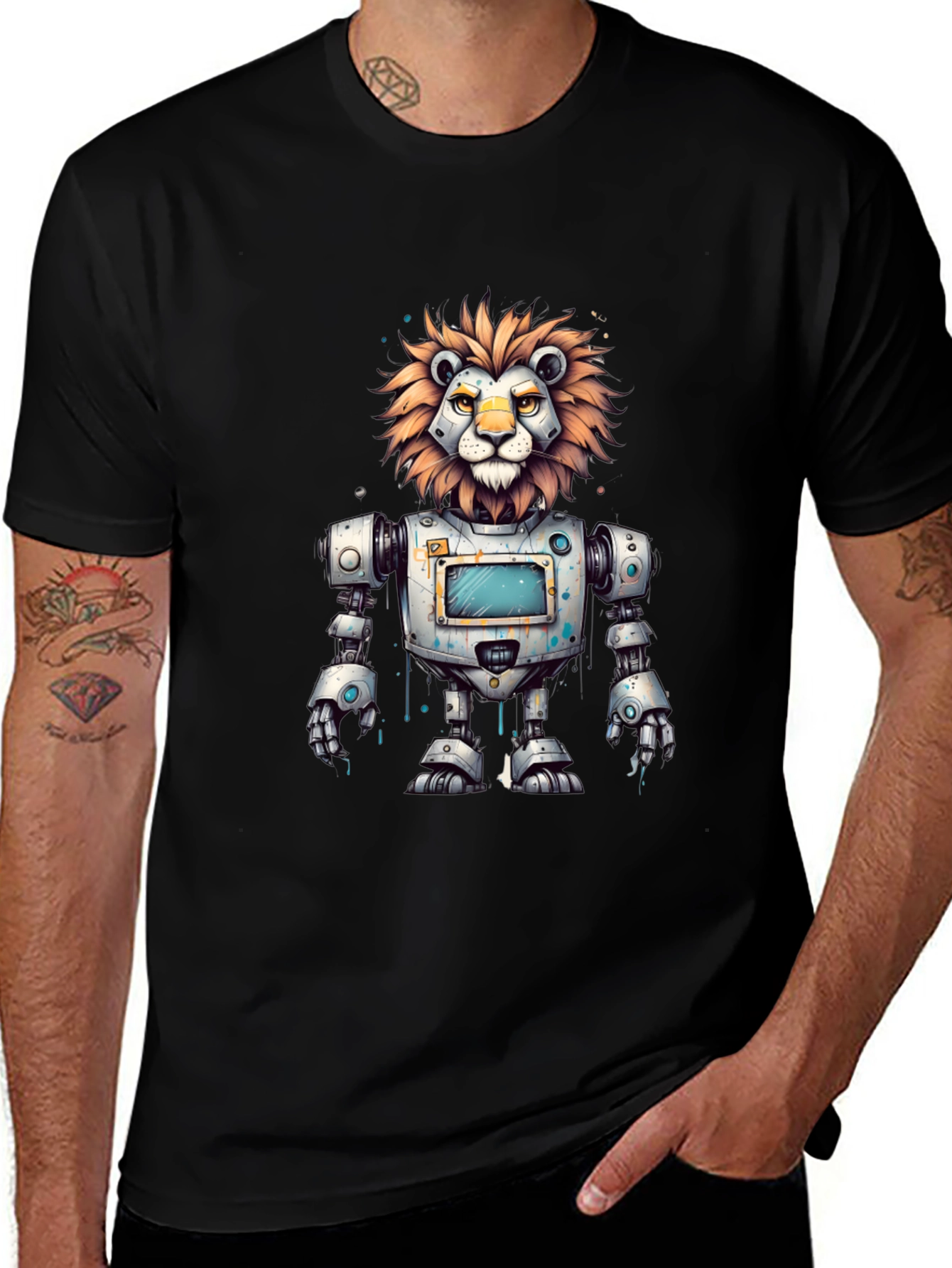 Robot Lion Graphic Tee - Cool Animal T-Shirt