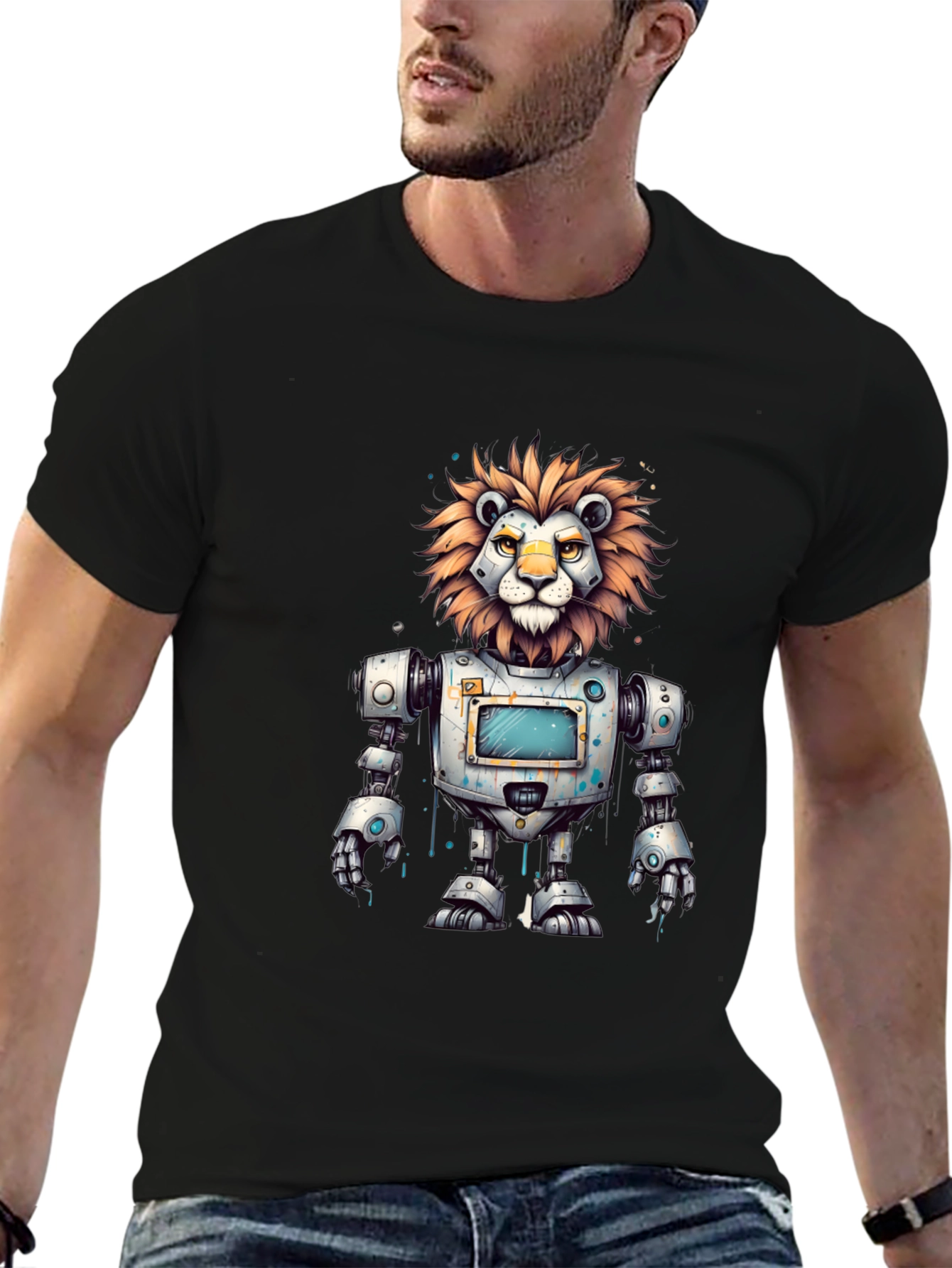 Robot Lion Graphic Tee - Cool Animal T-Shirt