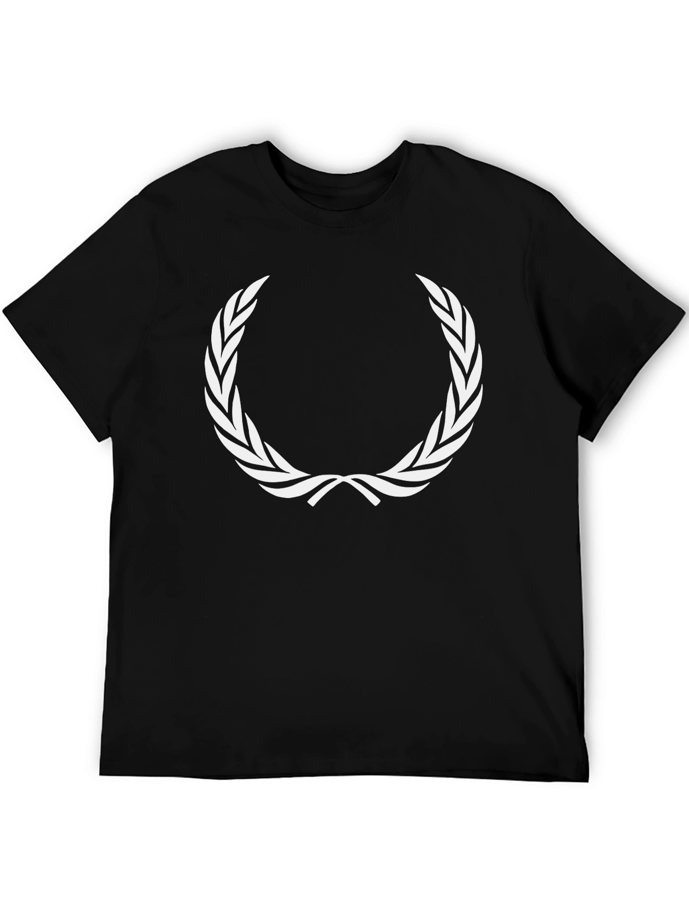 Black T-Shirt with White Laurel Wreath Graphic