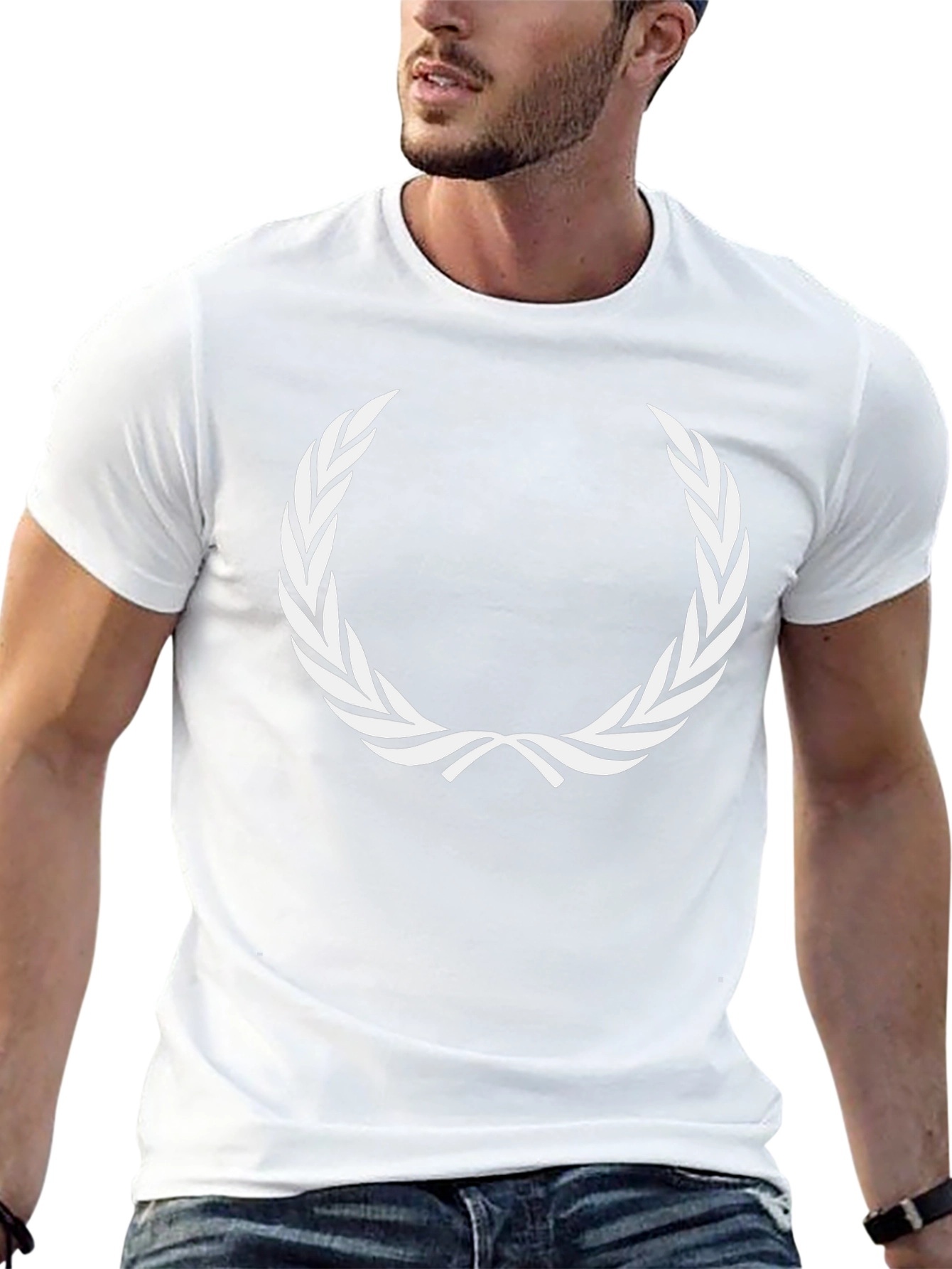 Black T-Shirt with White Laurel Wreath Graphic