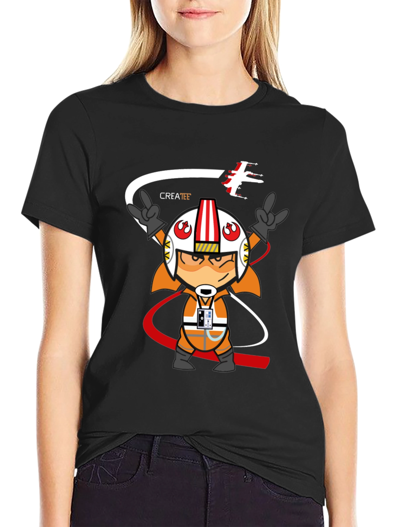 Star Wars Cartoon Pilot Black T-Shirt