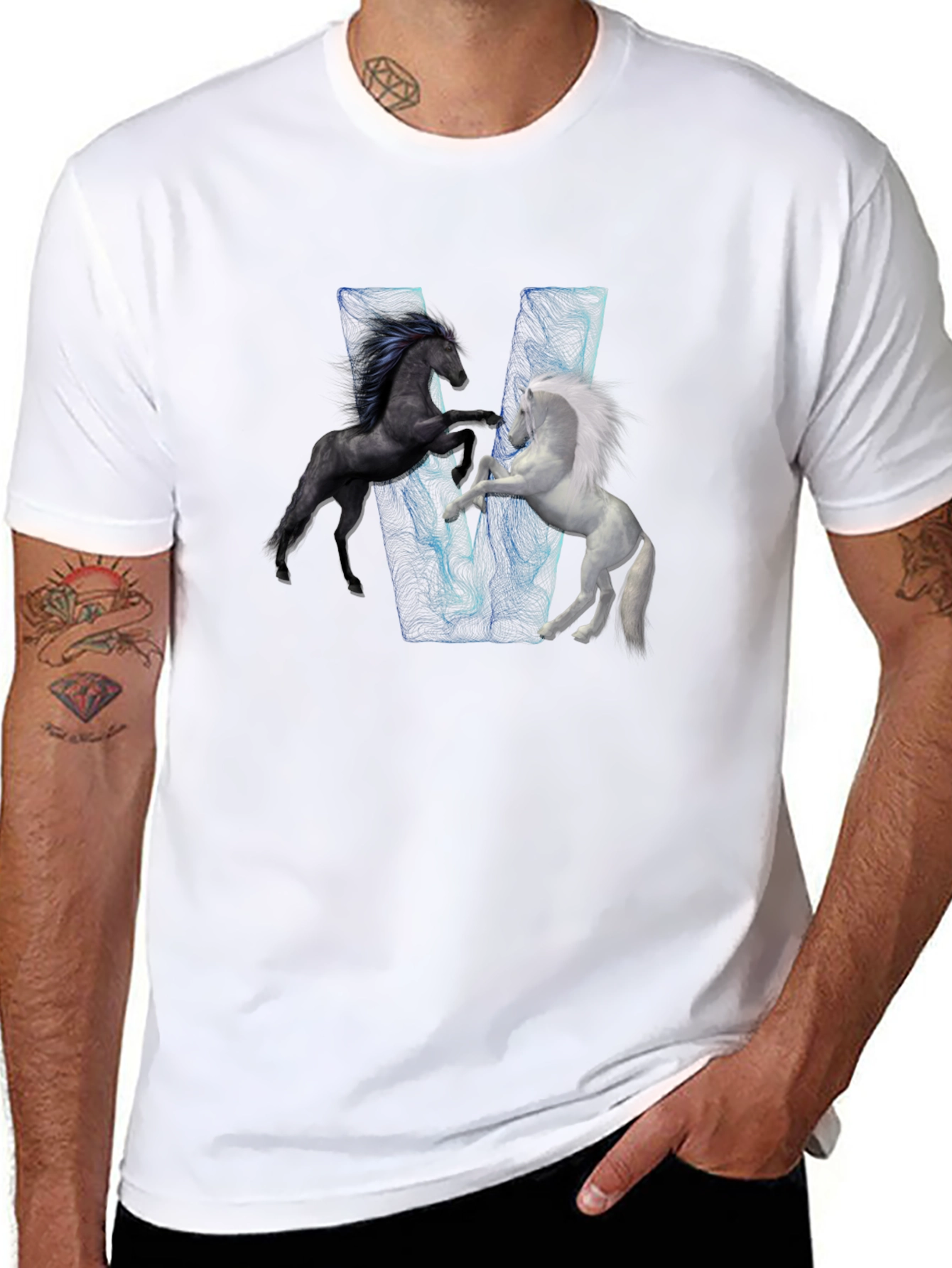 Black T-Shirt with Horse Design