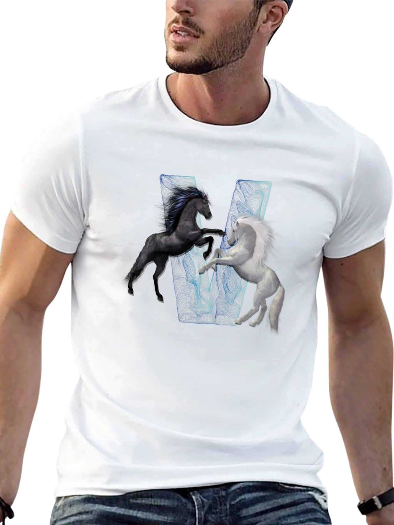Black T-Shirt with Horse Design
