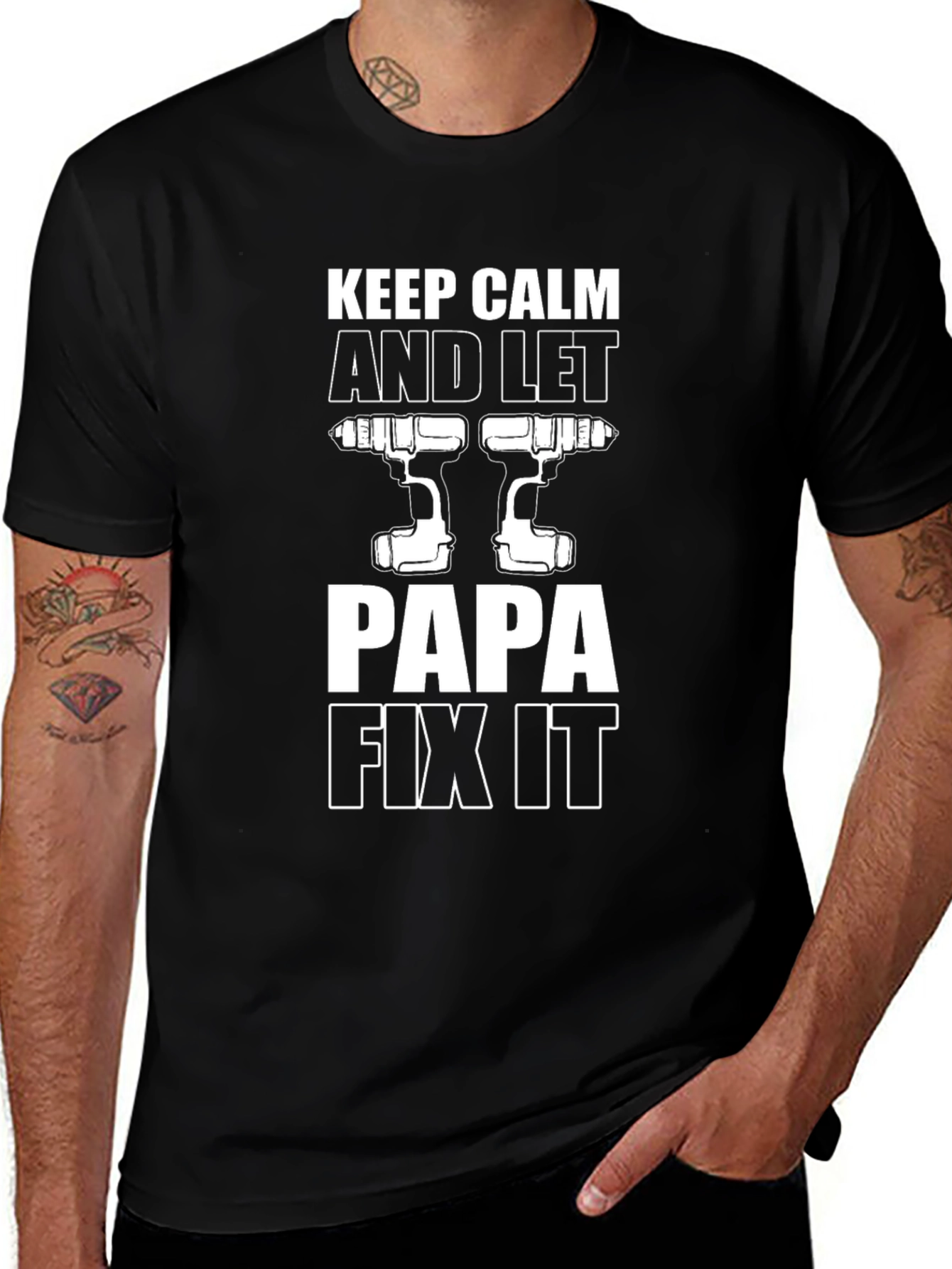 Keep Calm Papa Fix It Black T-Shirt