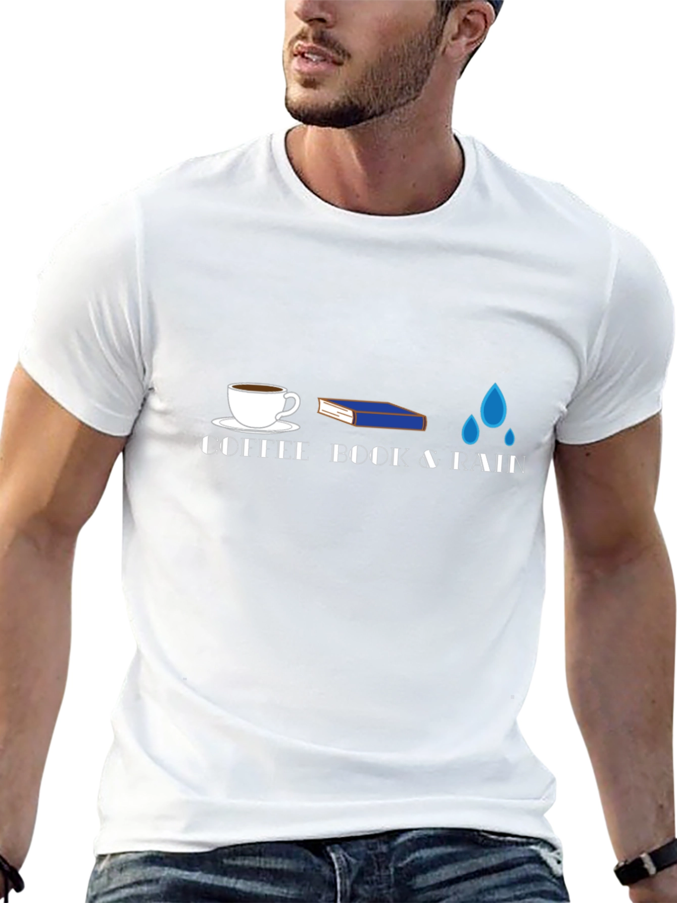 Coffee Book & Rain Graphic T-Shirt