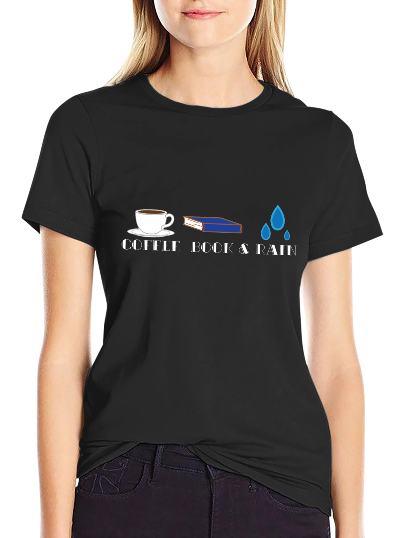 Coffee Book & Rain Graphic T-Shirt