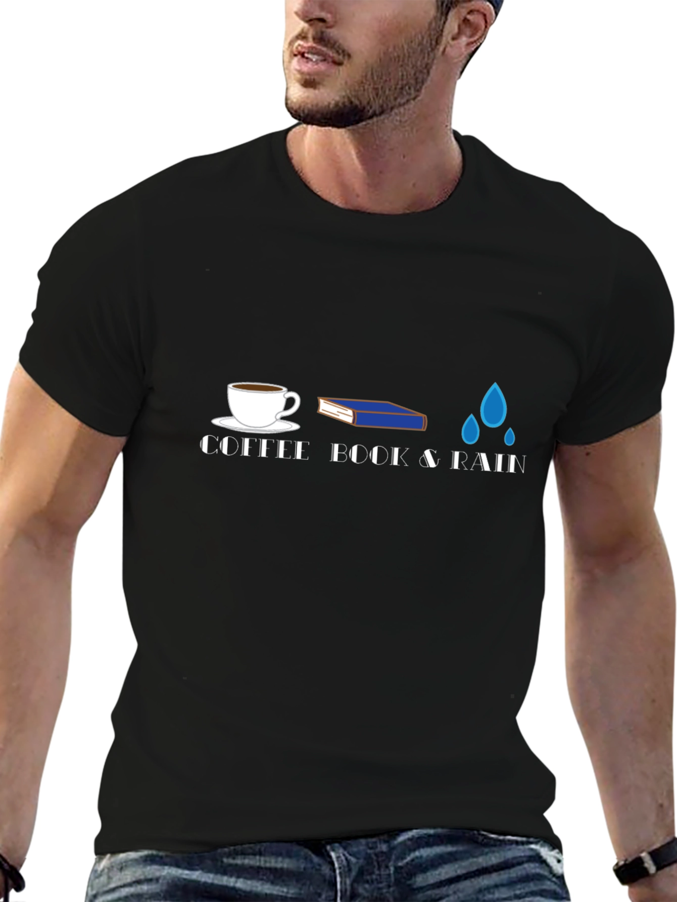 Coffee Book & Rain Graphic T-Shirt