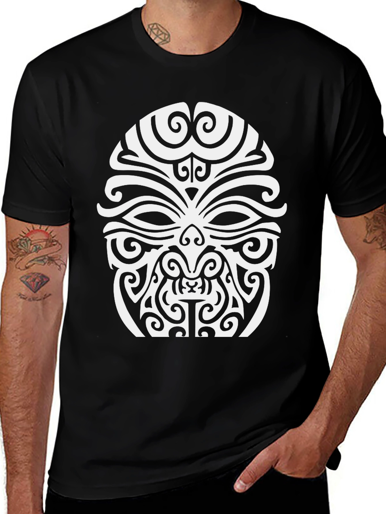 Tribal Mask Graphic Black T-Shirt