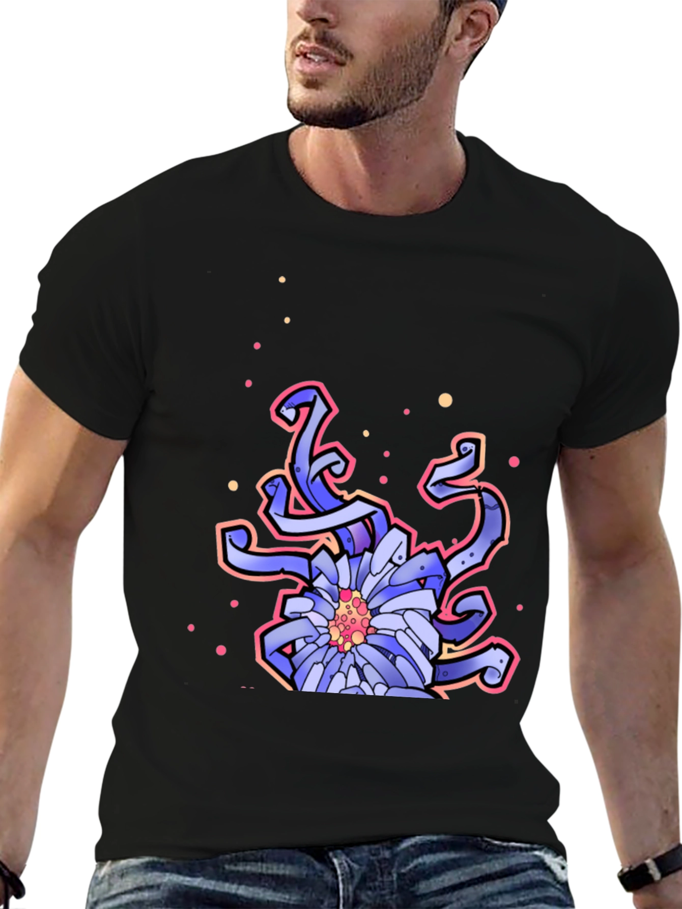 Floral Graphic Print Black T-Shirt