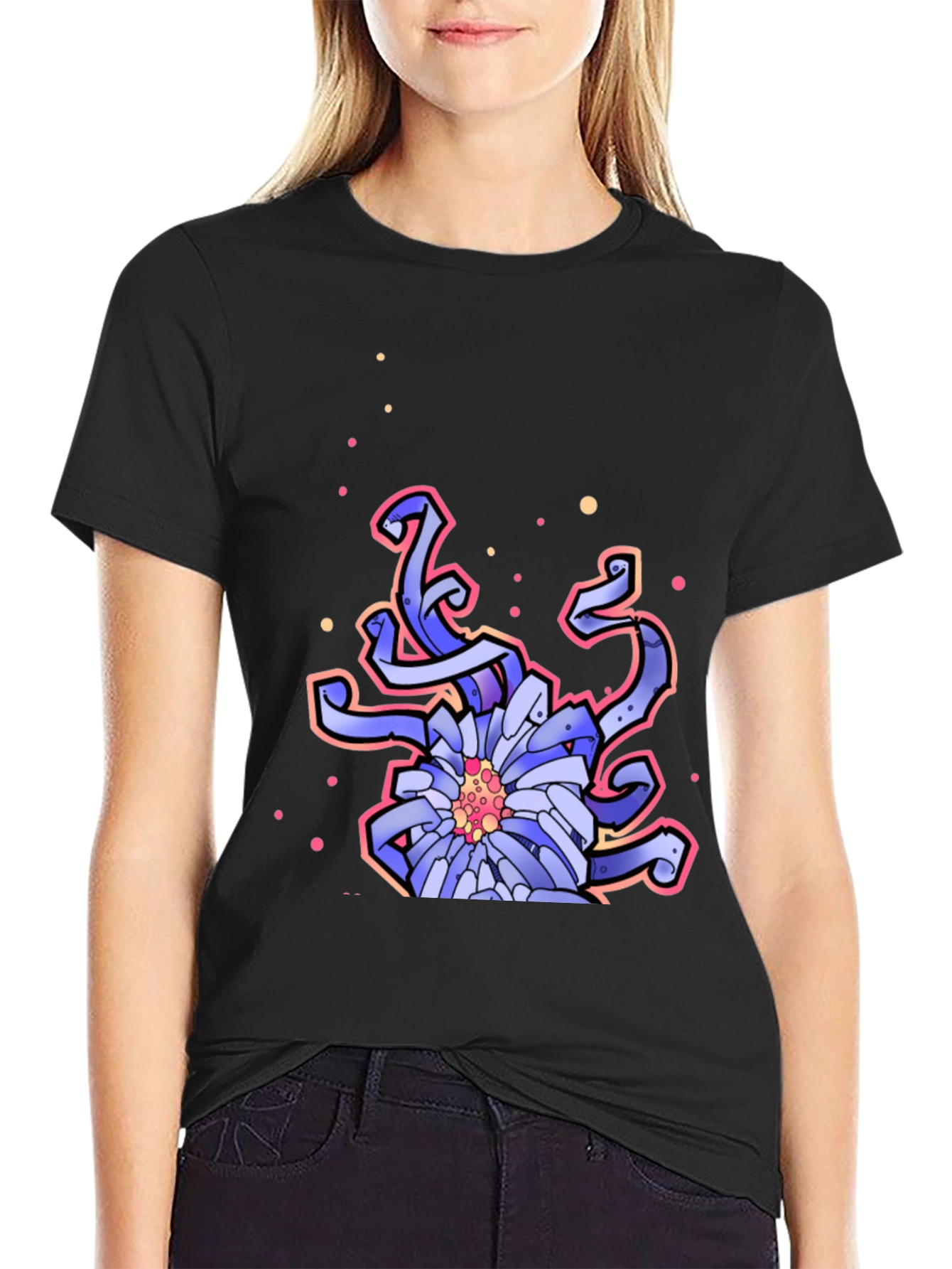 Floral Graphic Print Black T-Shirt