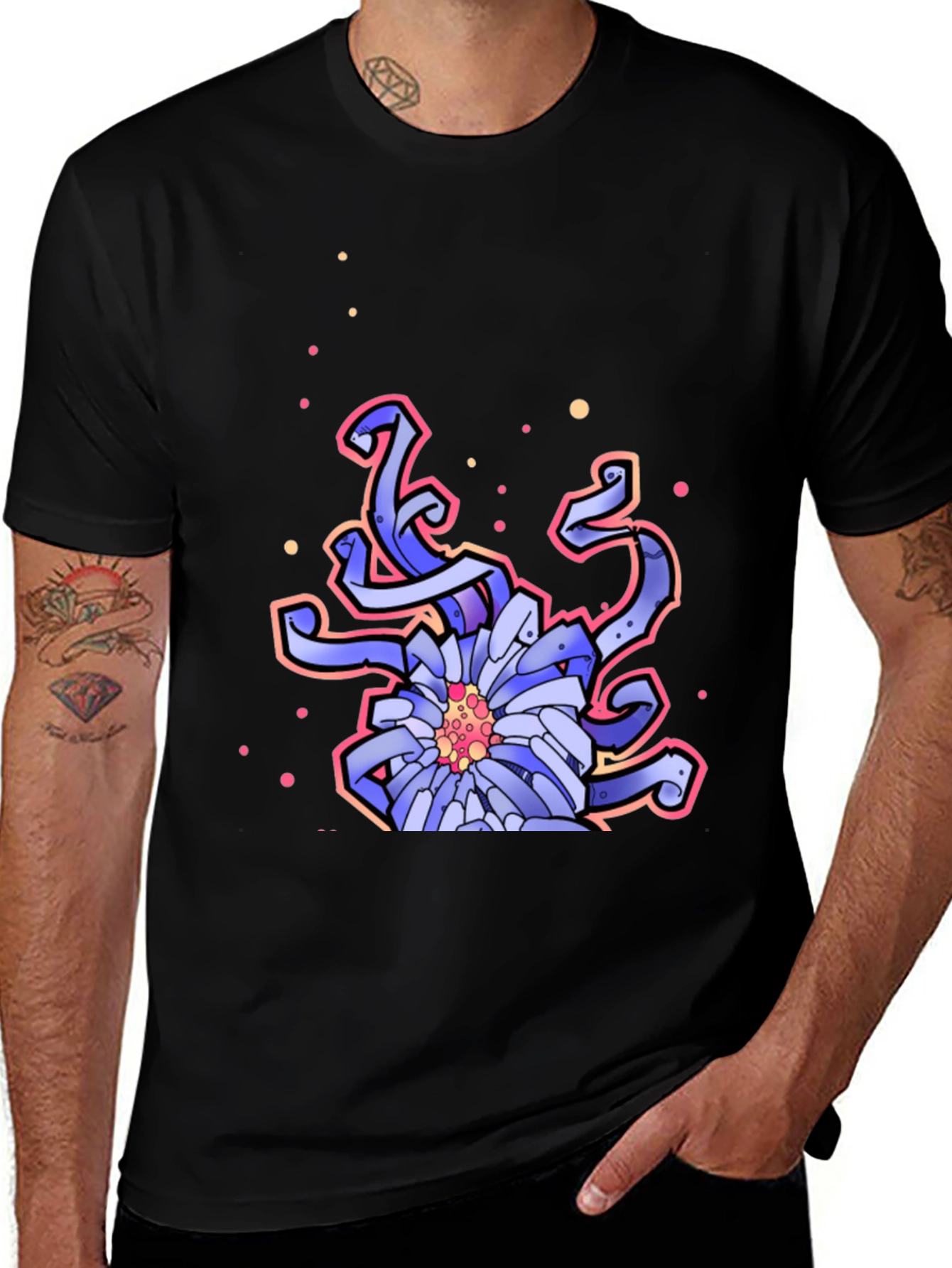 Floral Graphic Print Black T-Shirt