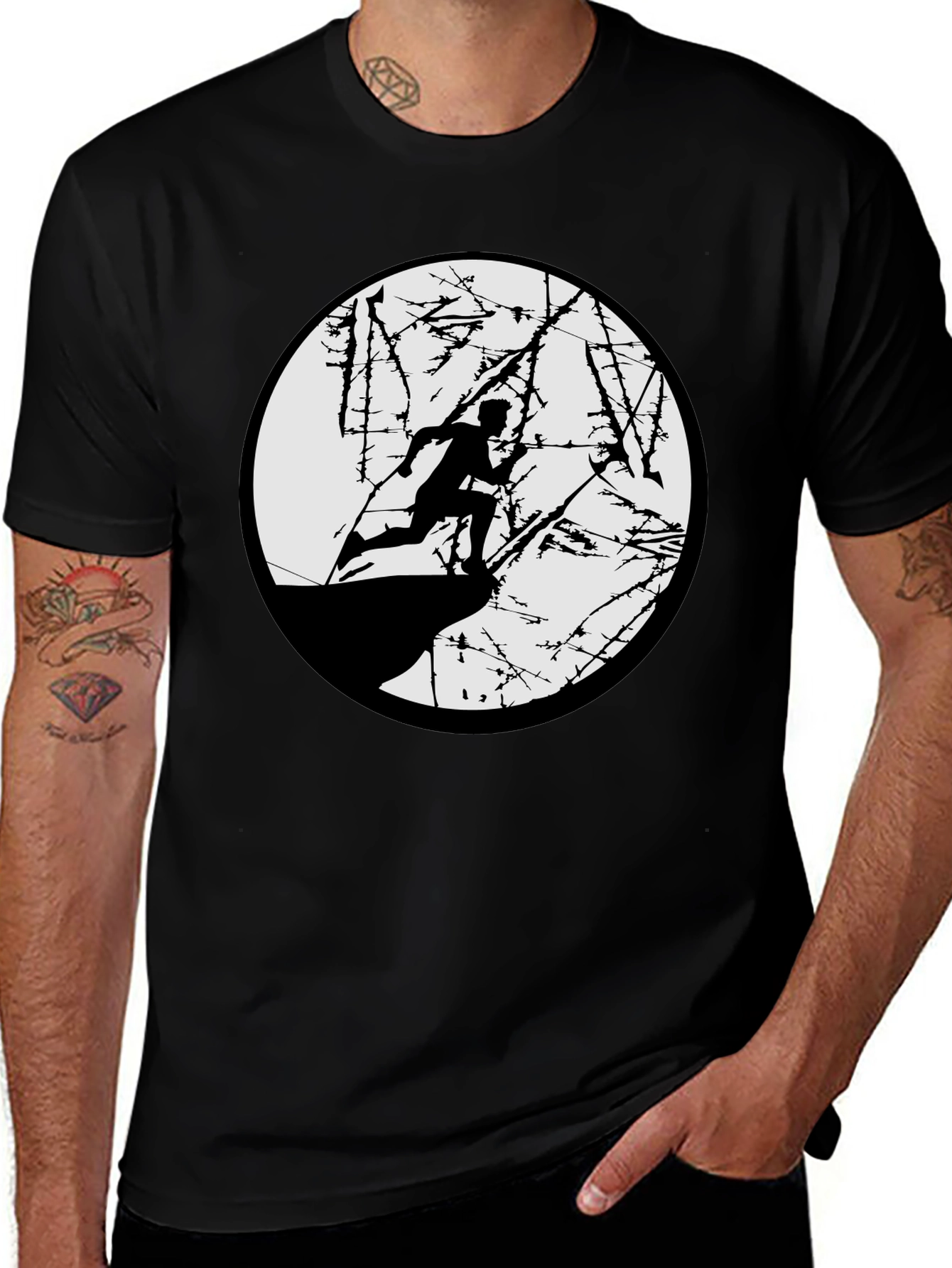 Black T-Shirt with Running Silhouette Graphic
