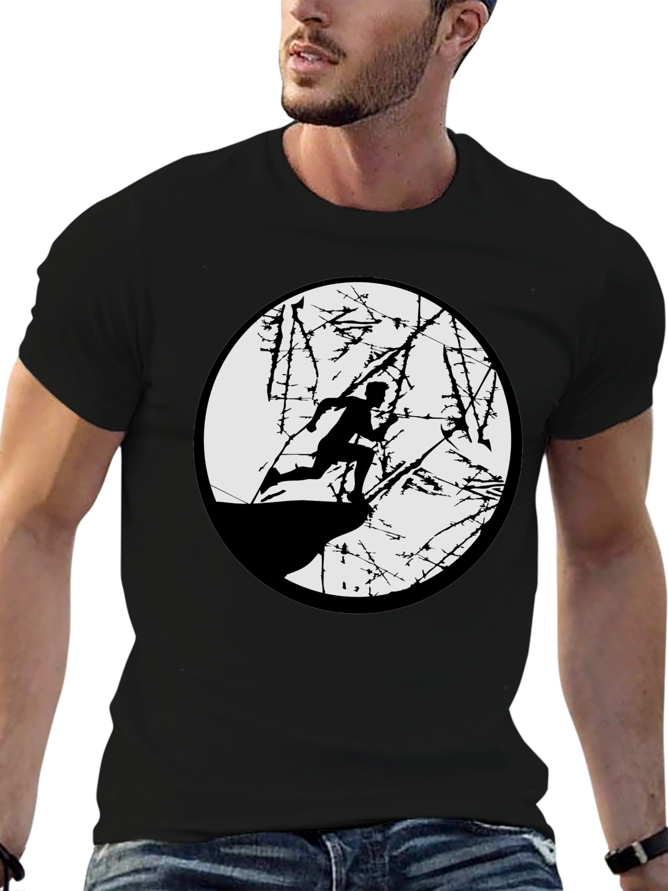Black T-Shirt with Running Silhouette Graphic