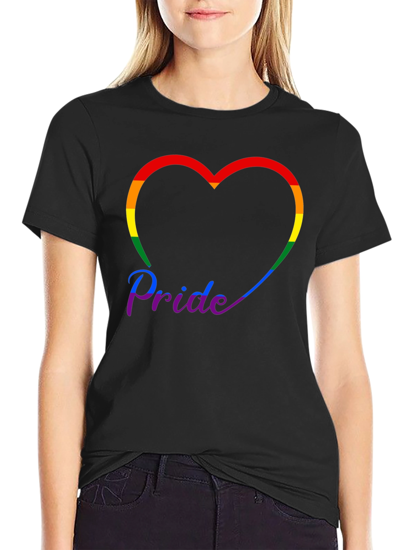 Pride Rainbow Heart Graphic Tee - Black