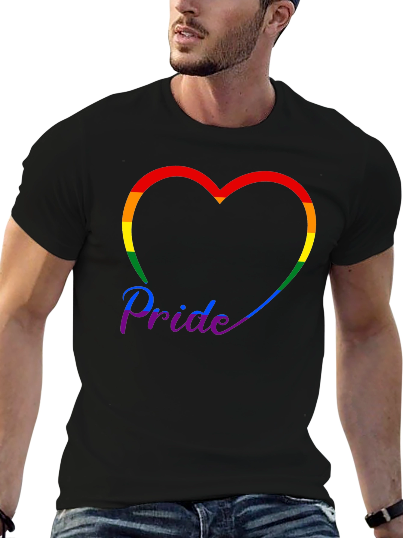 Pride Rainbow Heart Graphic Tee - Black