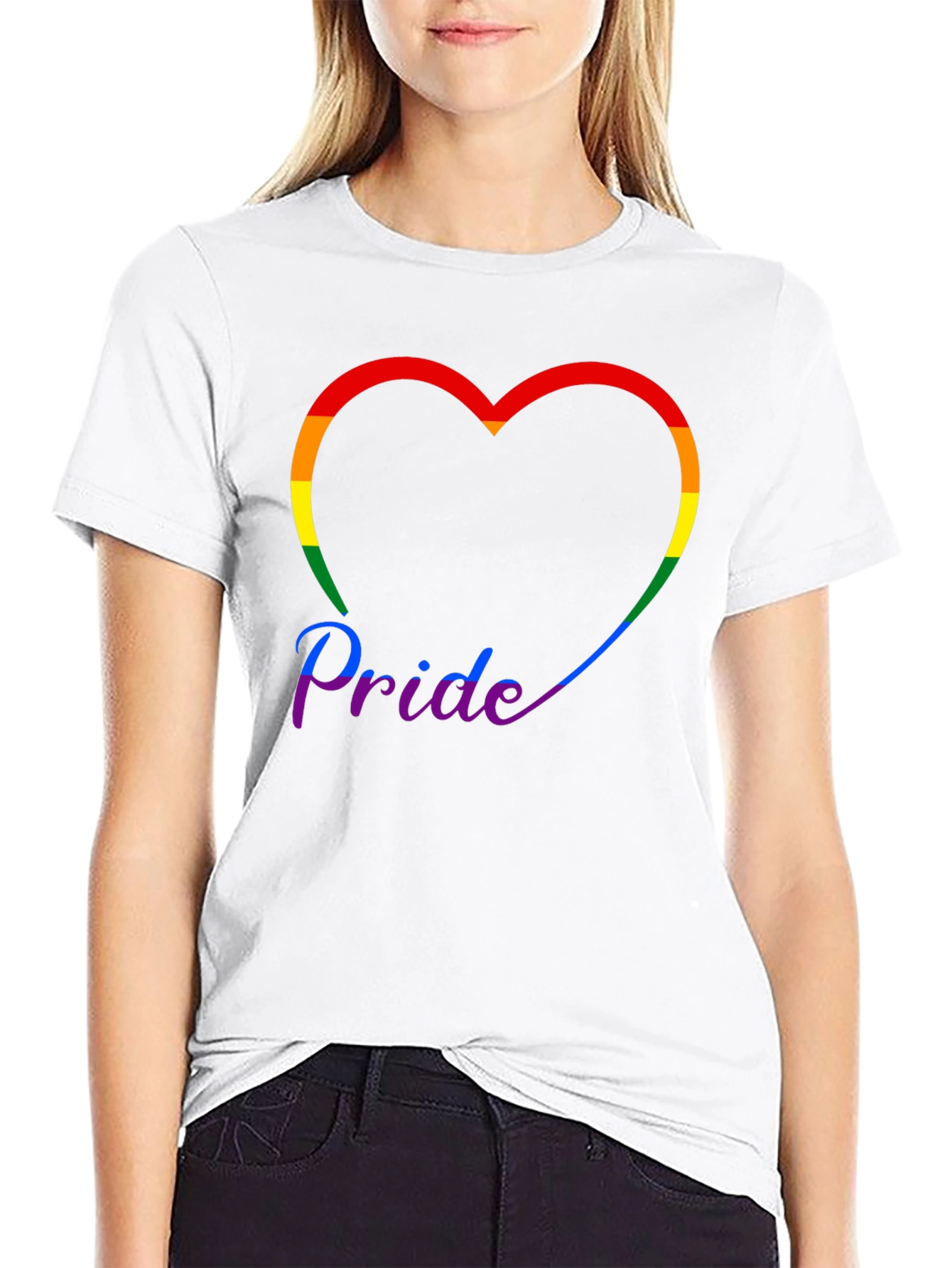 Pride Rainbow Heart Graphic Tee - Black