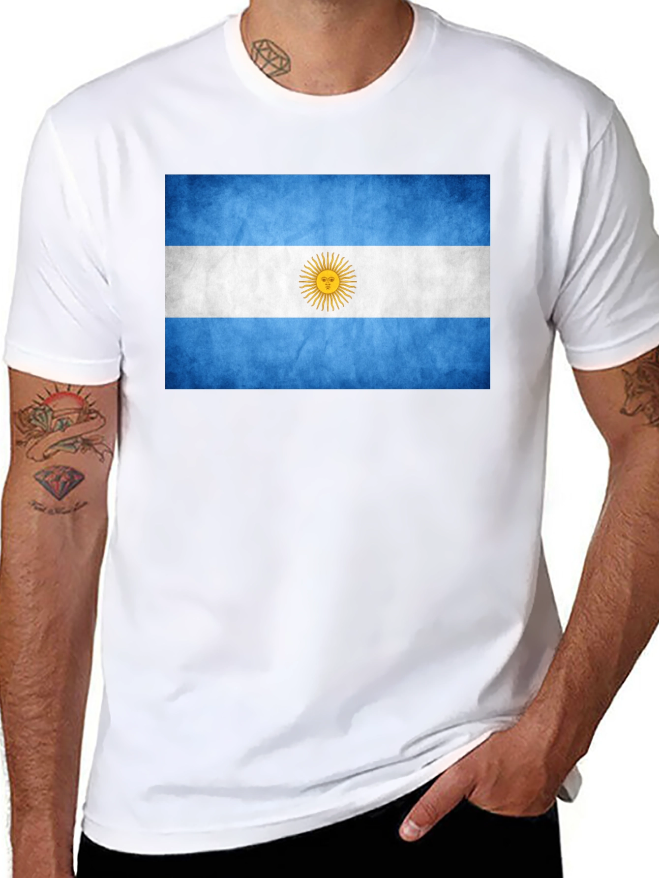Argentina Flag Graphic Tee - Black Cotton T-Shirt