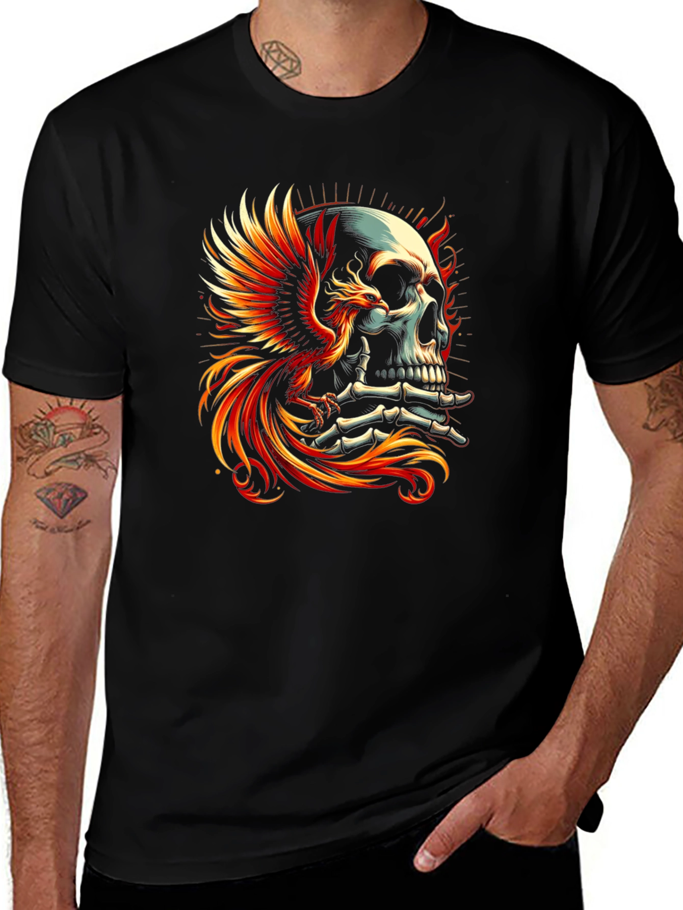 Phoenix Skull Graphic T-Shirt - Bold Style