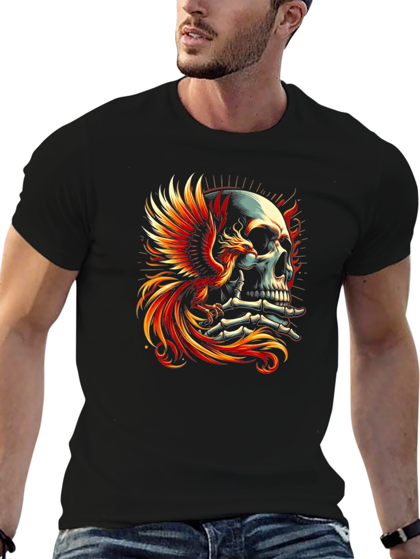 Phoenix Skull Graphic T-Shirt - Bold Style