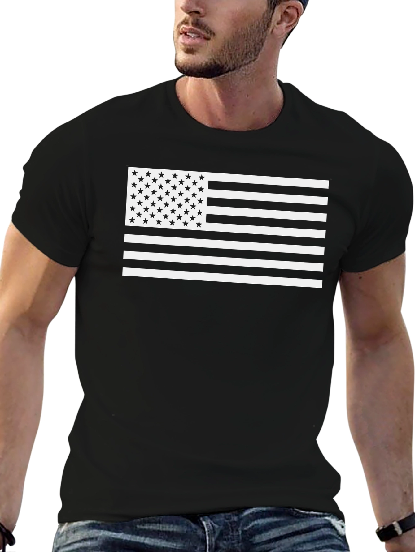 American Flag Graphic Tee - Black Cotton T-Shirt