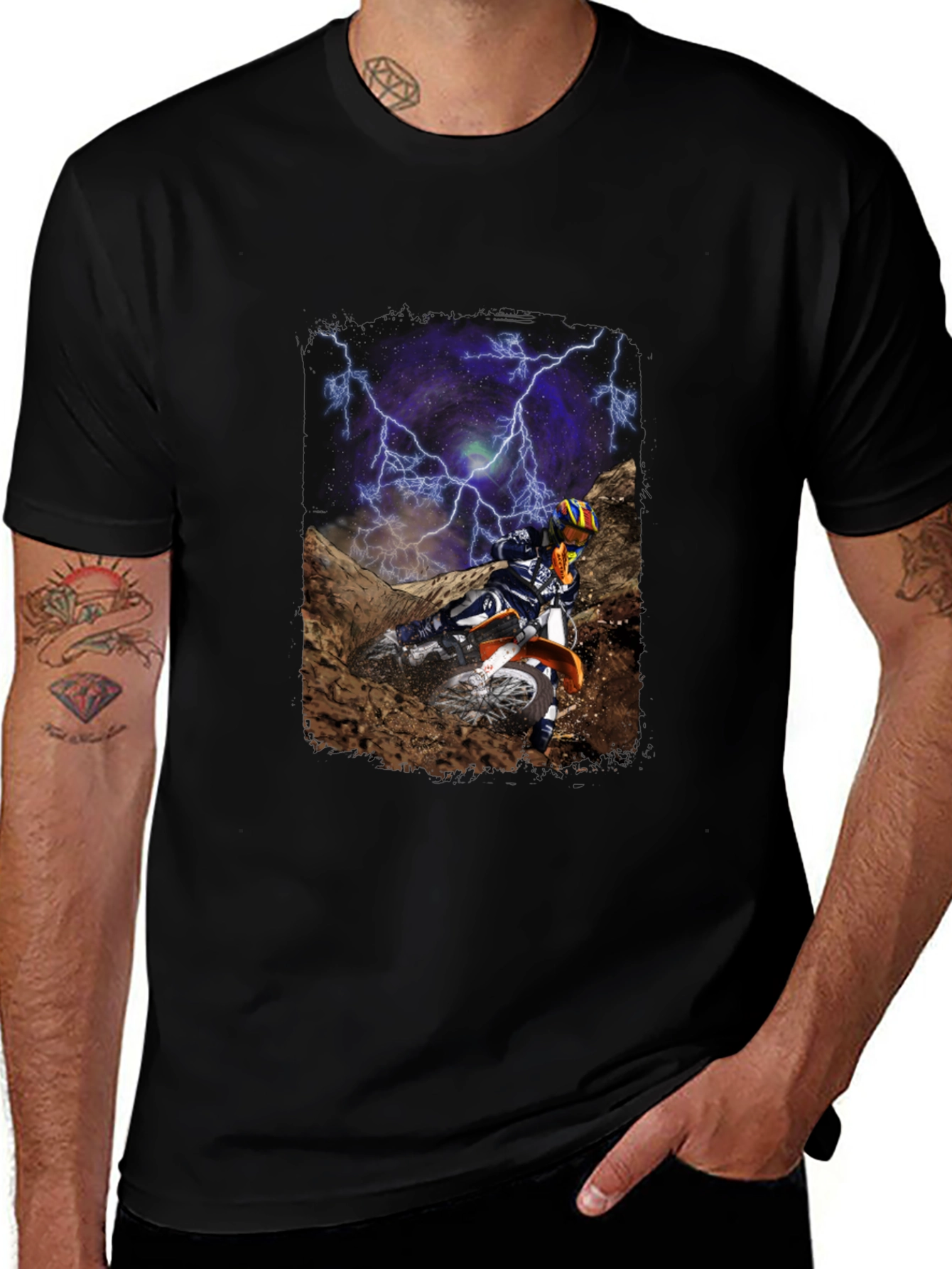 Motorcross Rider Lightning Black T-Shirt