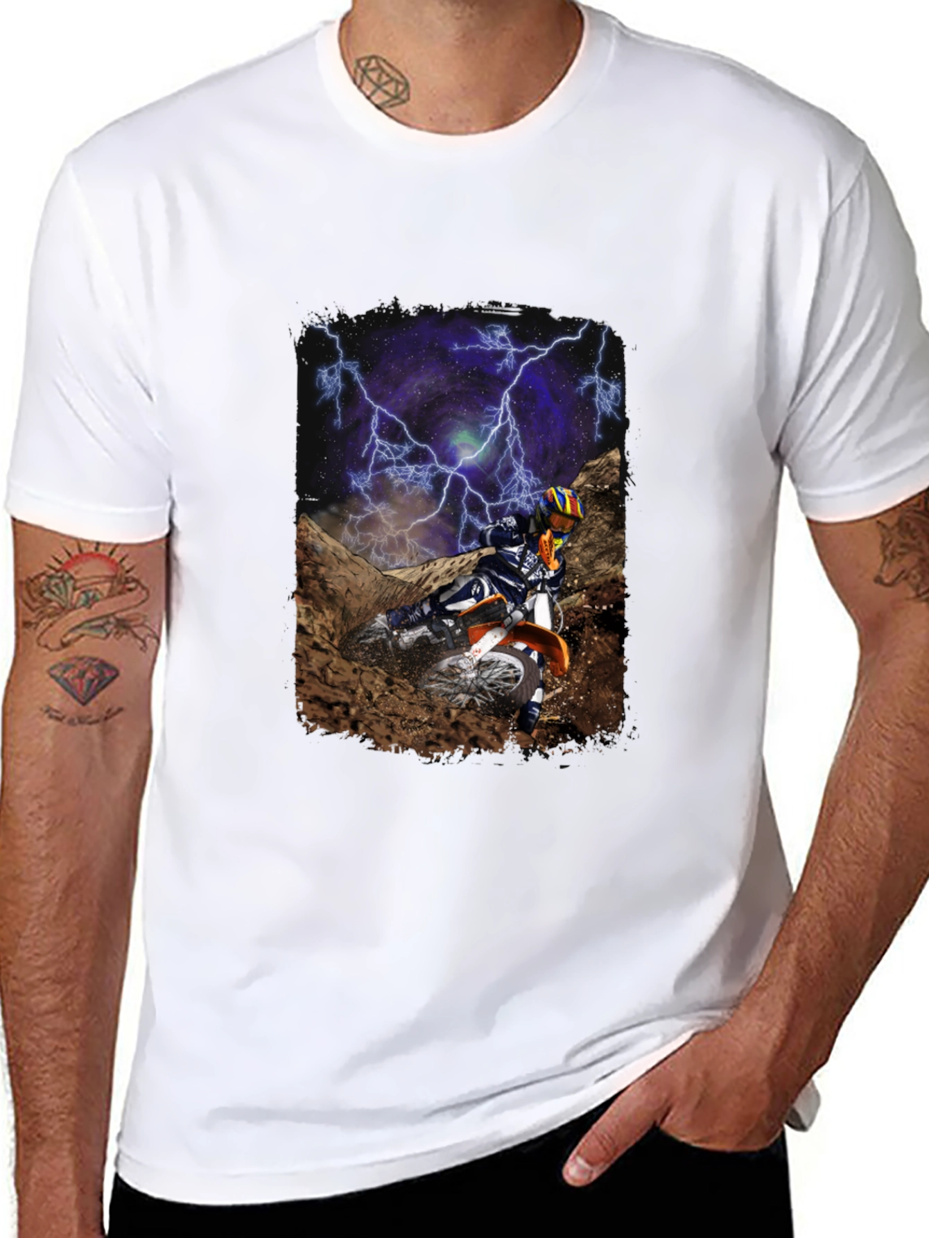 Motorcross Rider Lightning Black T-Shirt