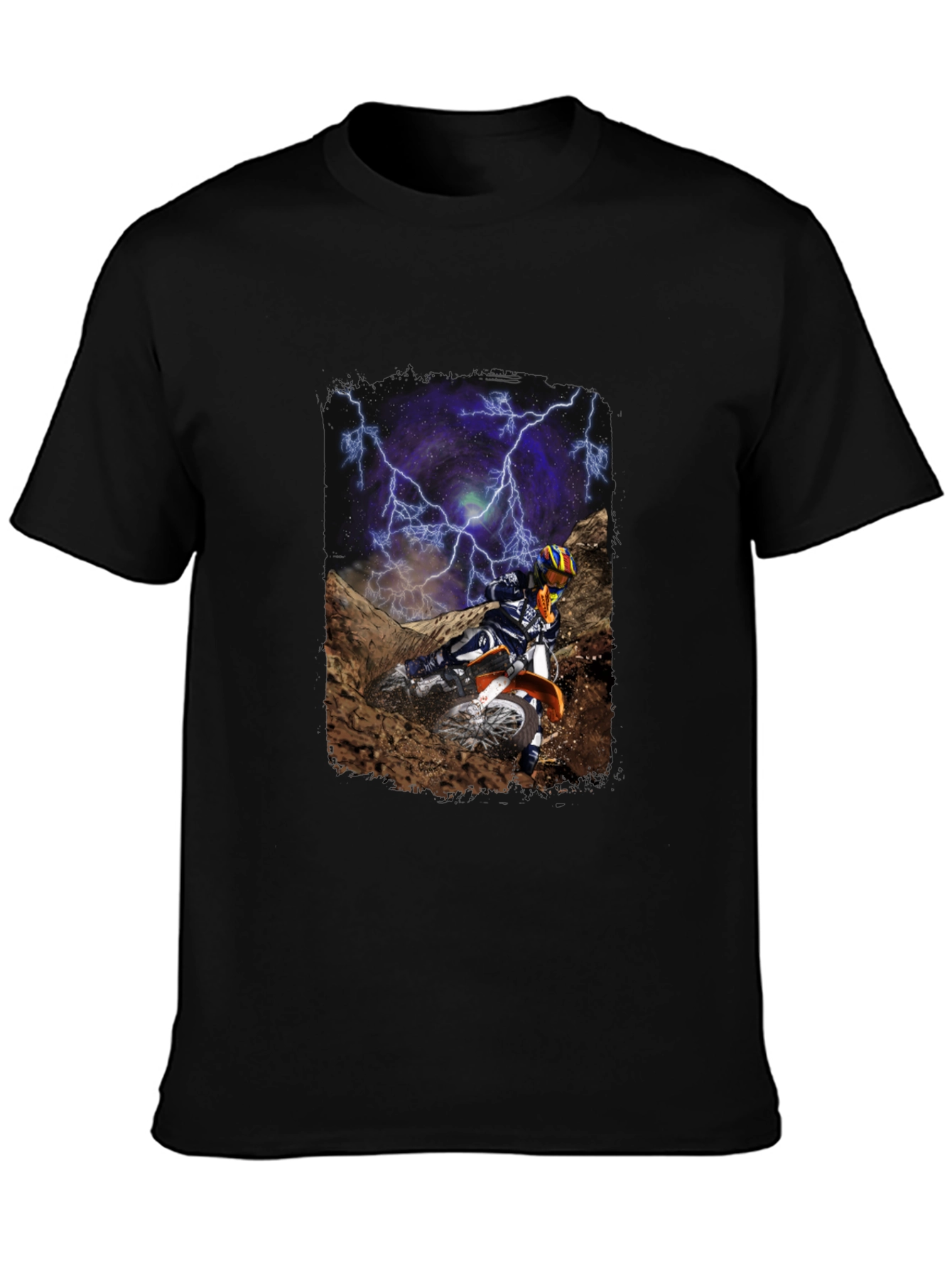 Motorcross Rider Lightning Black T-Shirt