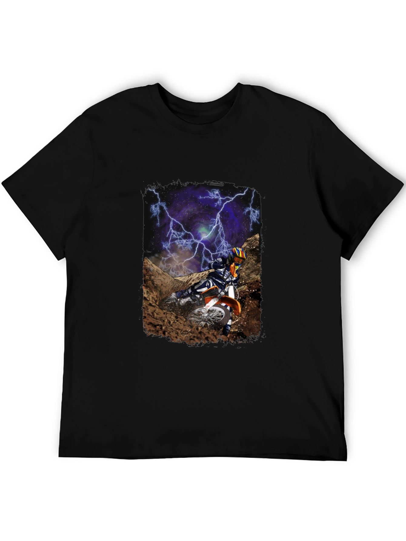 Motorcross Rider Lightning Black T-Shirt