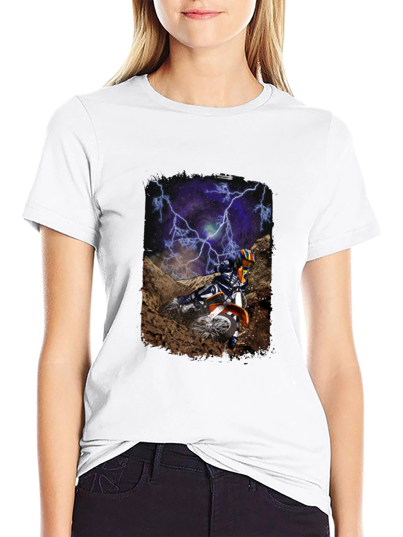 Motorcross Rider Lightning Black T-Shirt