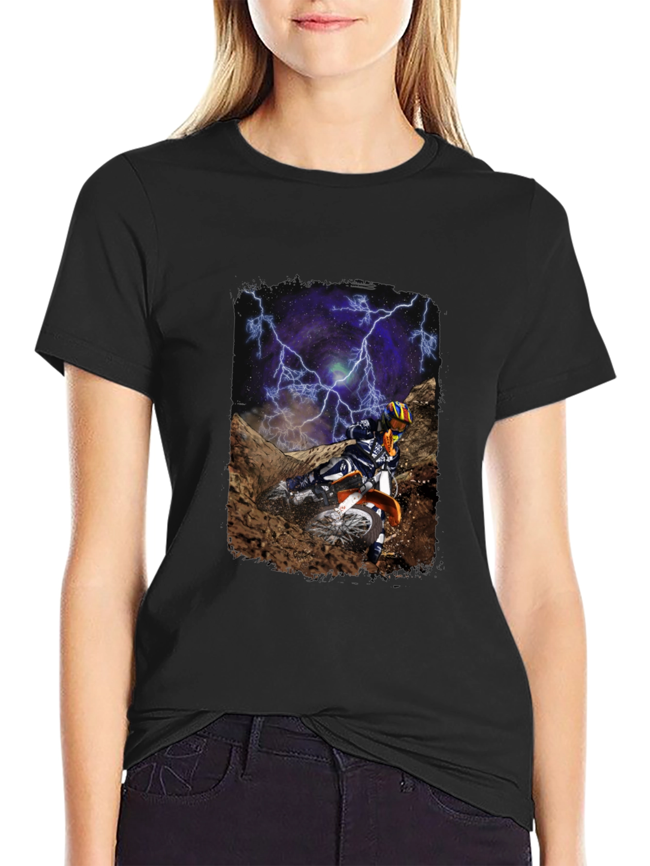 Motorcross Rider Lightning Black T-Shirt