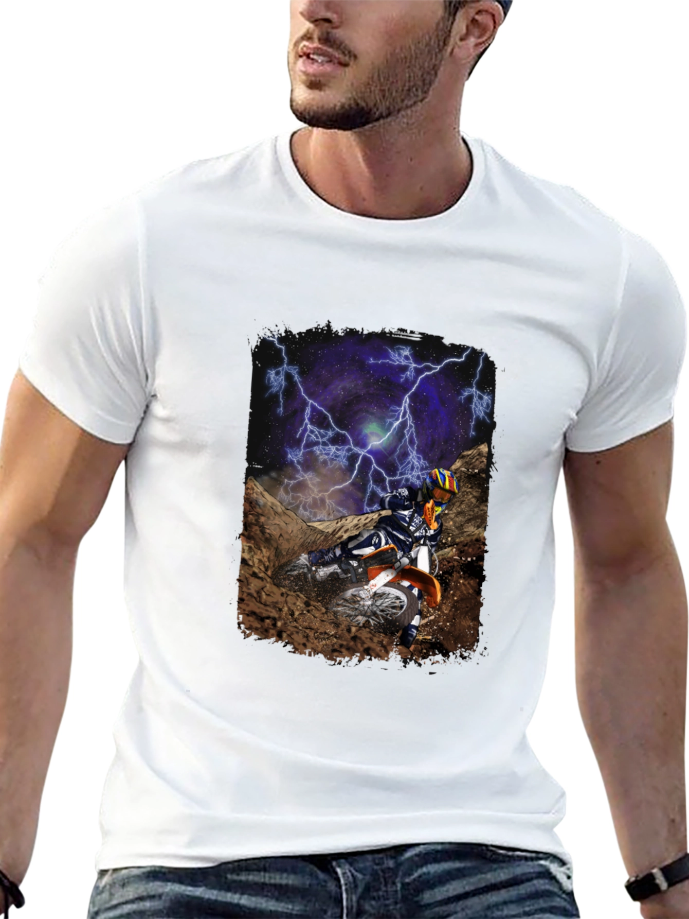 Motorcross Rider Lightning Black T-Shirt