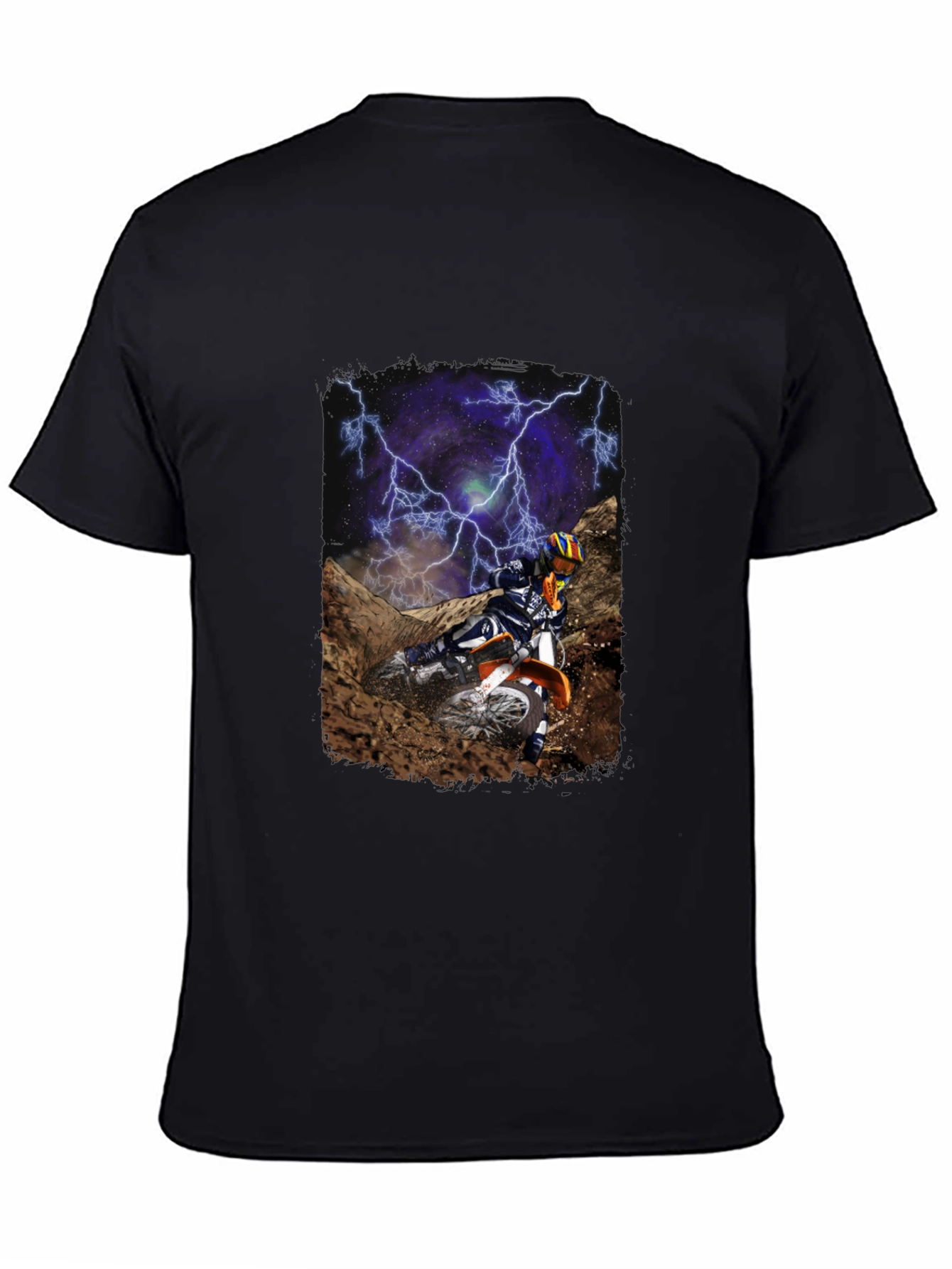 Motorcross Rider Lightning Black T-Shirt