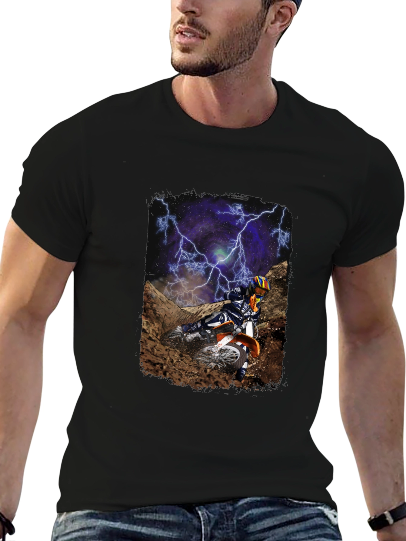 Motorcross Rider Lightning Black T-Shirt