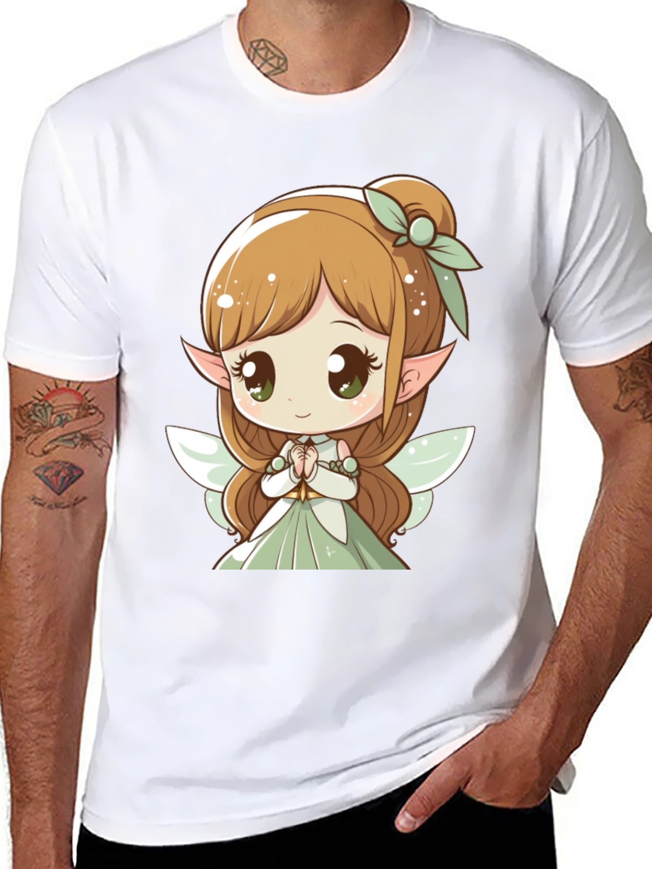 Cute Fairy Graphic Tee - Black Cotton T-Shirt
