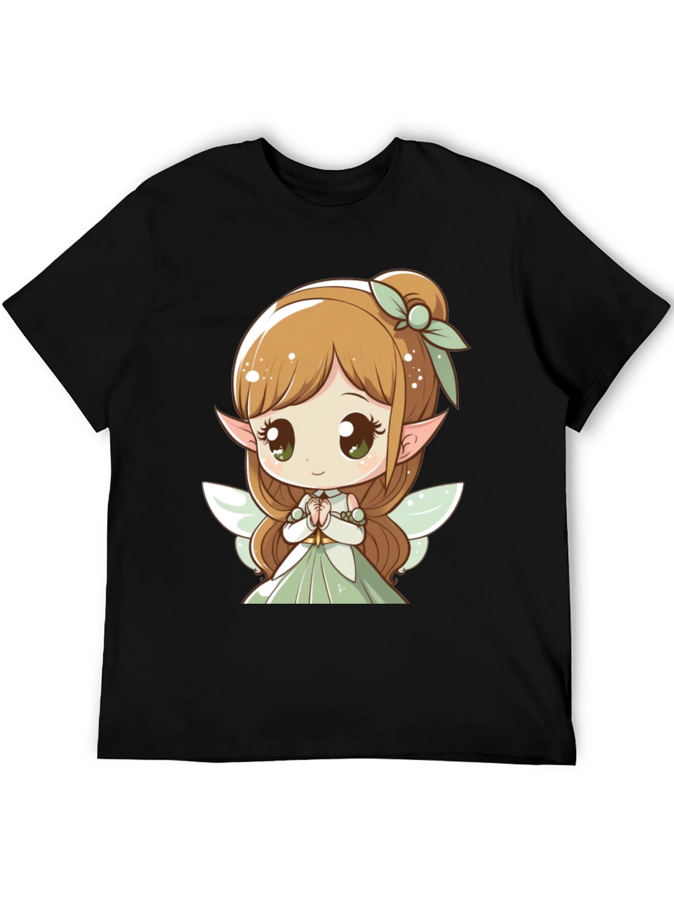 Cute Fairy Graphic Tee - Black Cotton T-Shirt