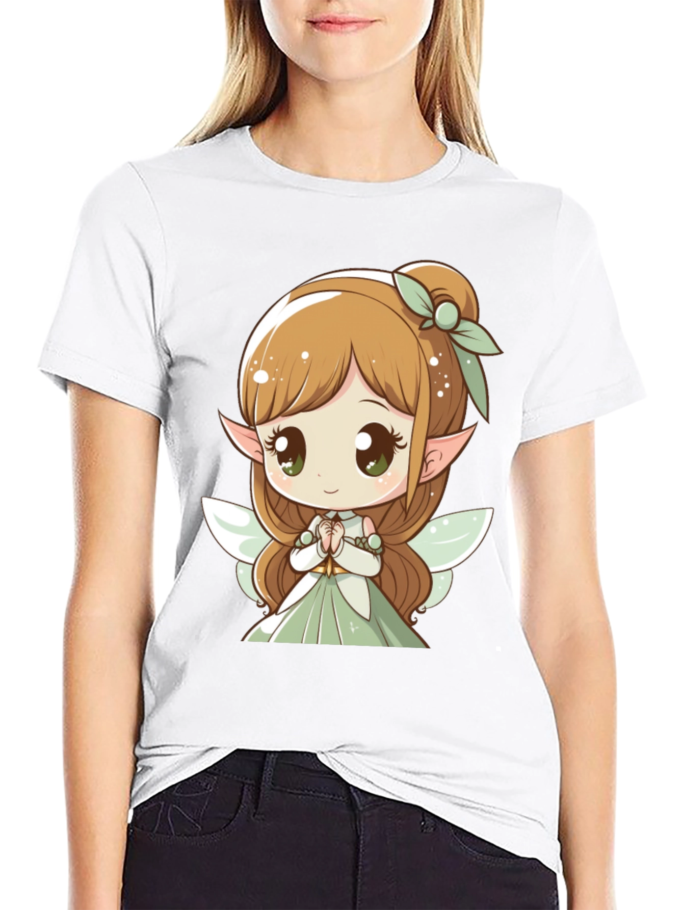 Cute Fairy Graphic Tee - Black Cotton T-Shirt