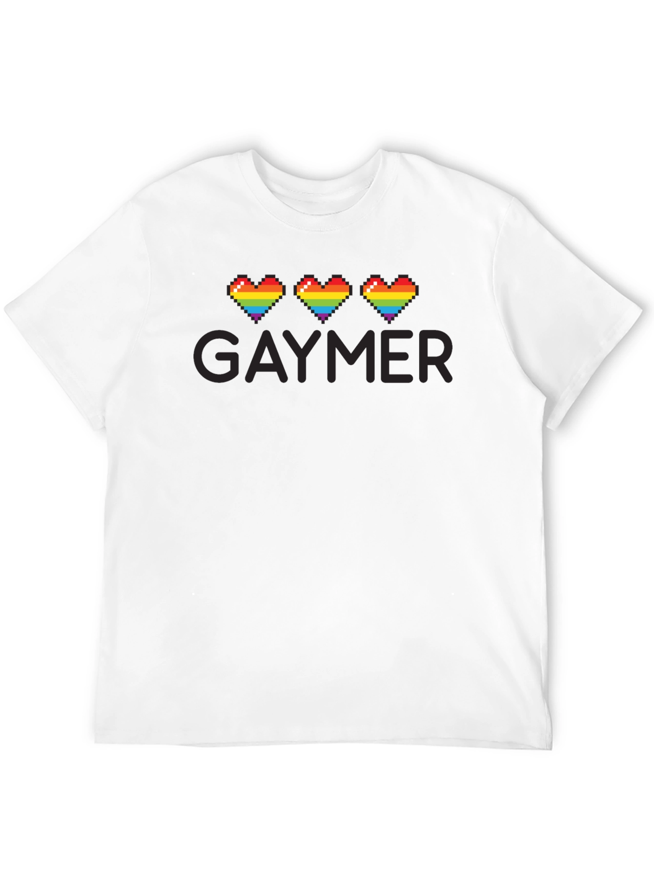 Gaymer Pride T-Shirt - Rainbow Pixel Heart Design